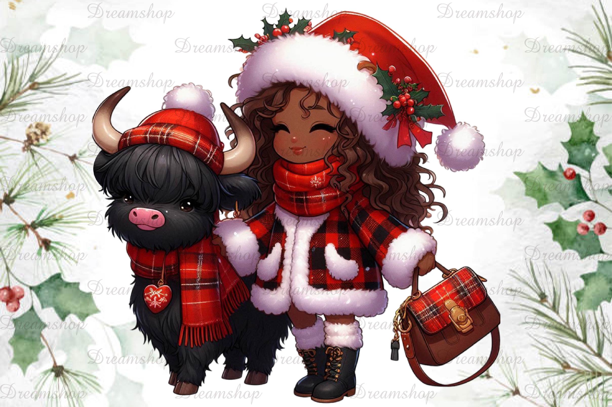 African American Christmas Girl Clipart Bundle 2