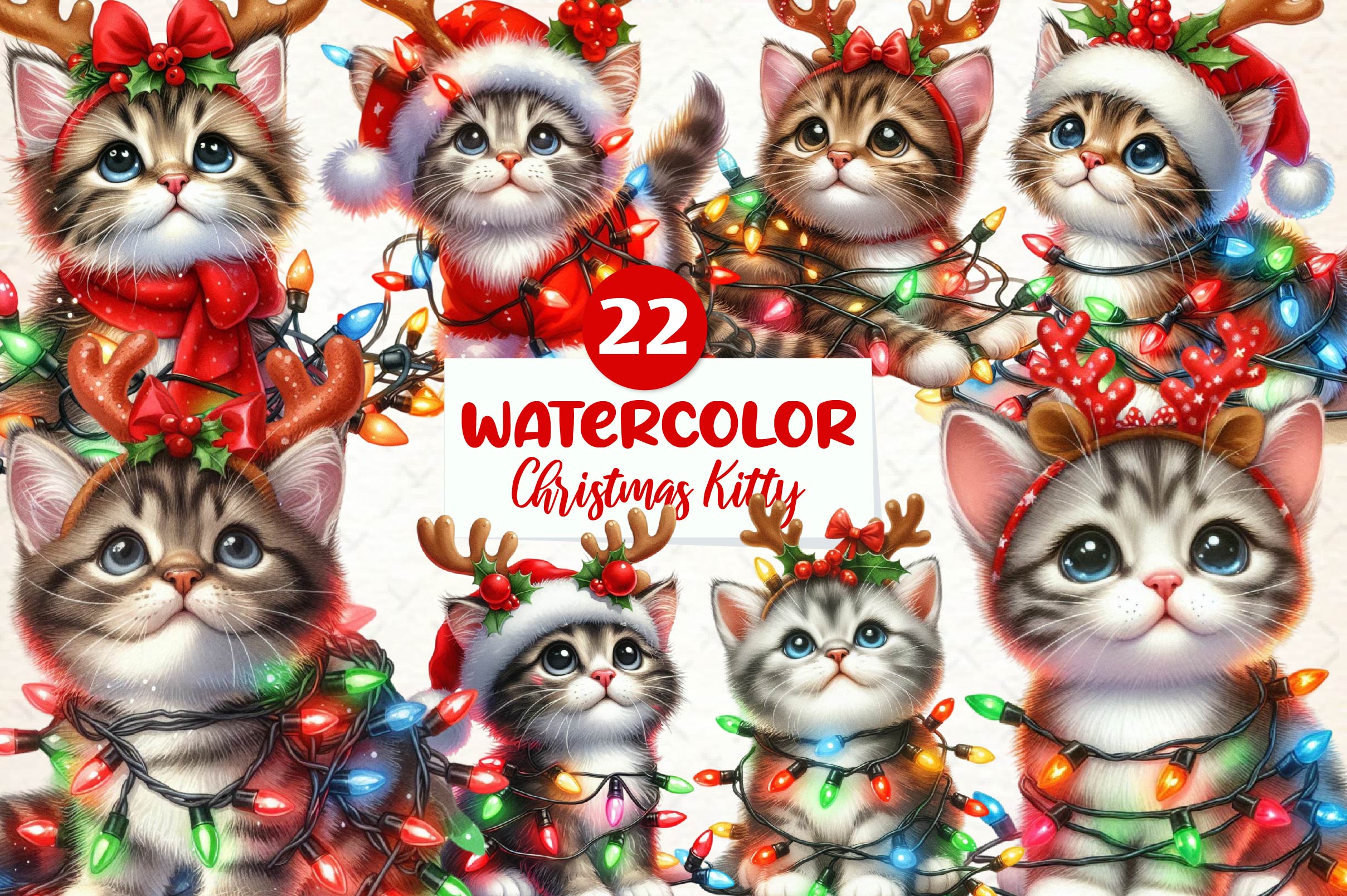 Christmas Kitty Clipart Bundle