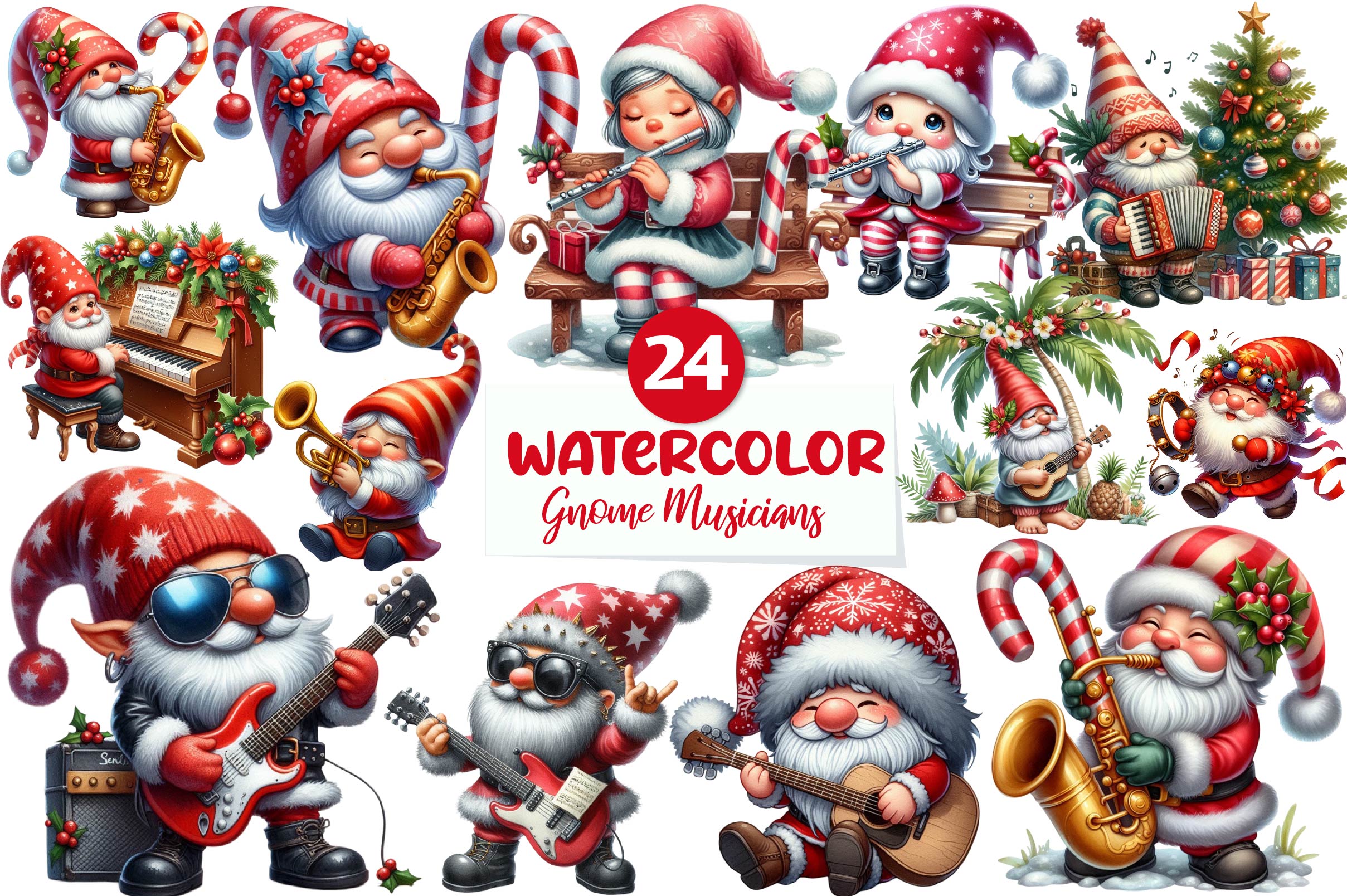 Christmas Gnome Musicians Clipart Bundle