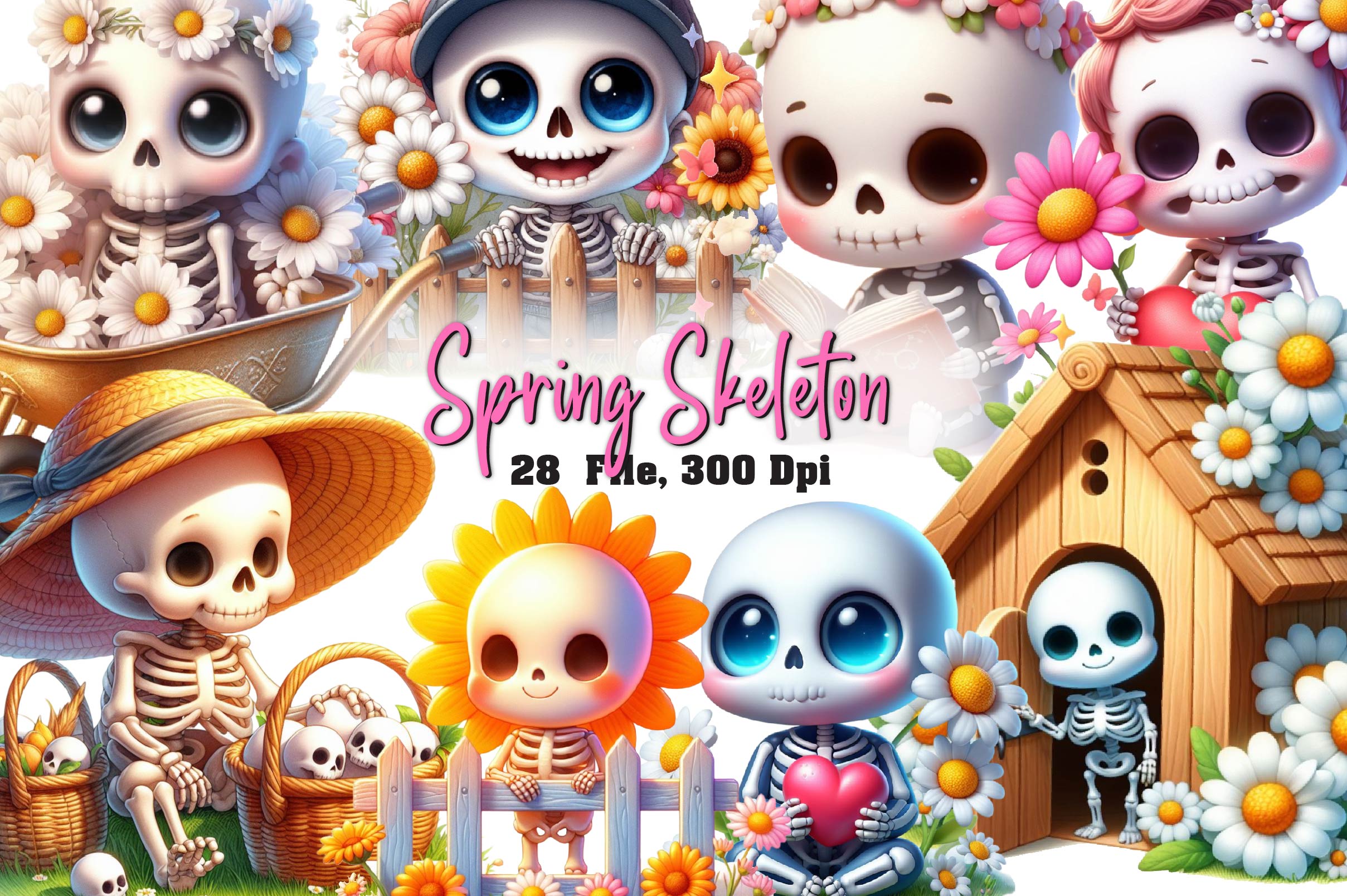 Spring Skeleton Clipart Bundle