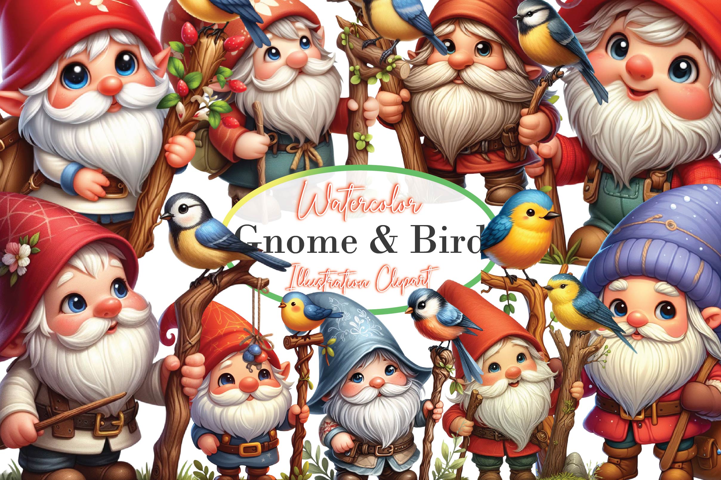 Gnome & Bird Clipart Bundle