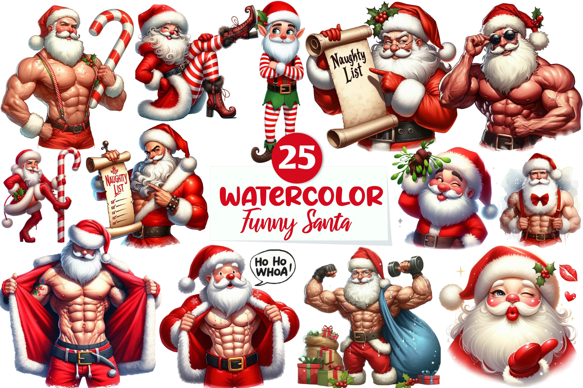 Funny Santa Claus Christmas Clipart Bundle 1