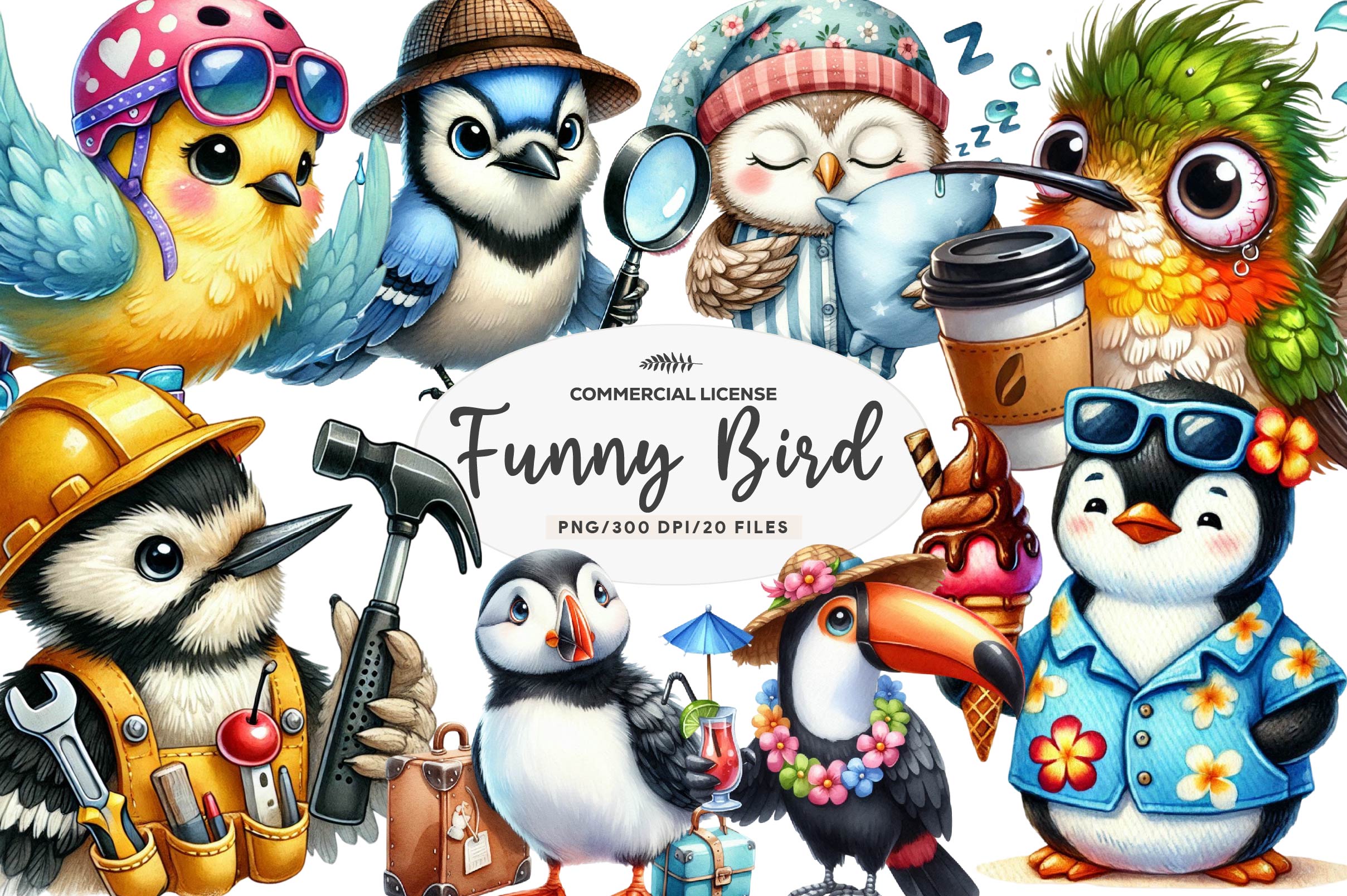 Quirky Funny Bird Clipart Bundle 3
