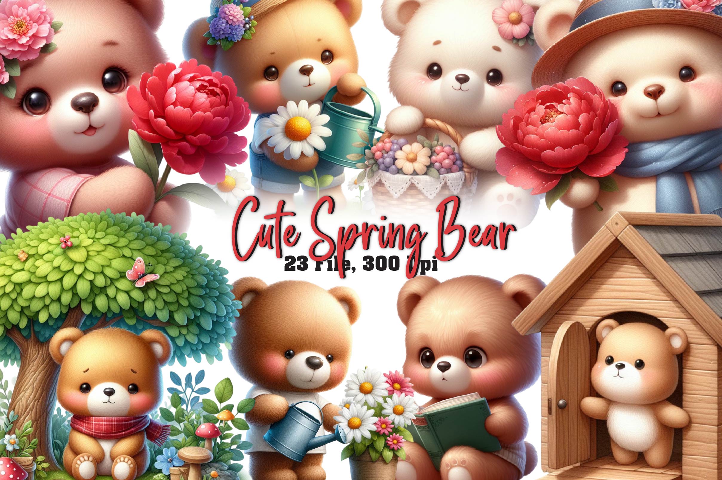 Cute Spring Bear Clipart Bundle 1