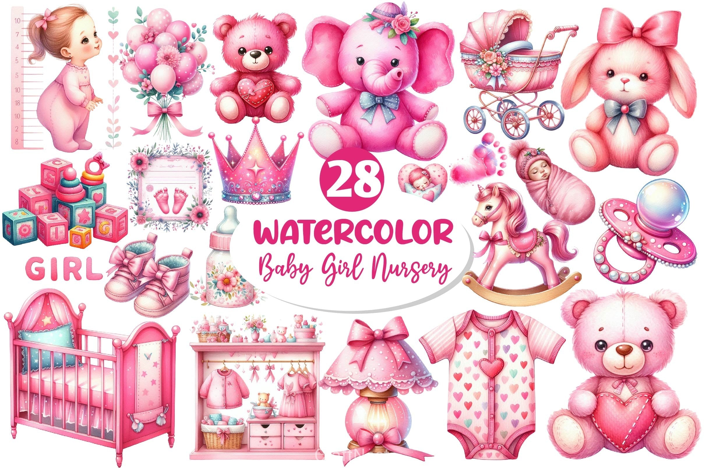 Pink Baby Girl Nursery Clipart Bundle 4
