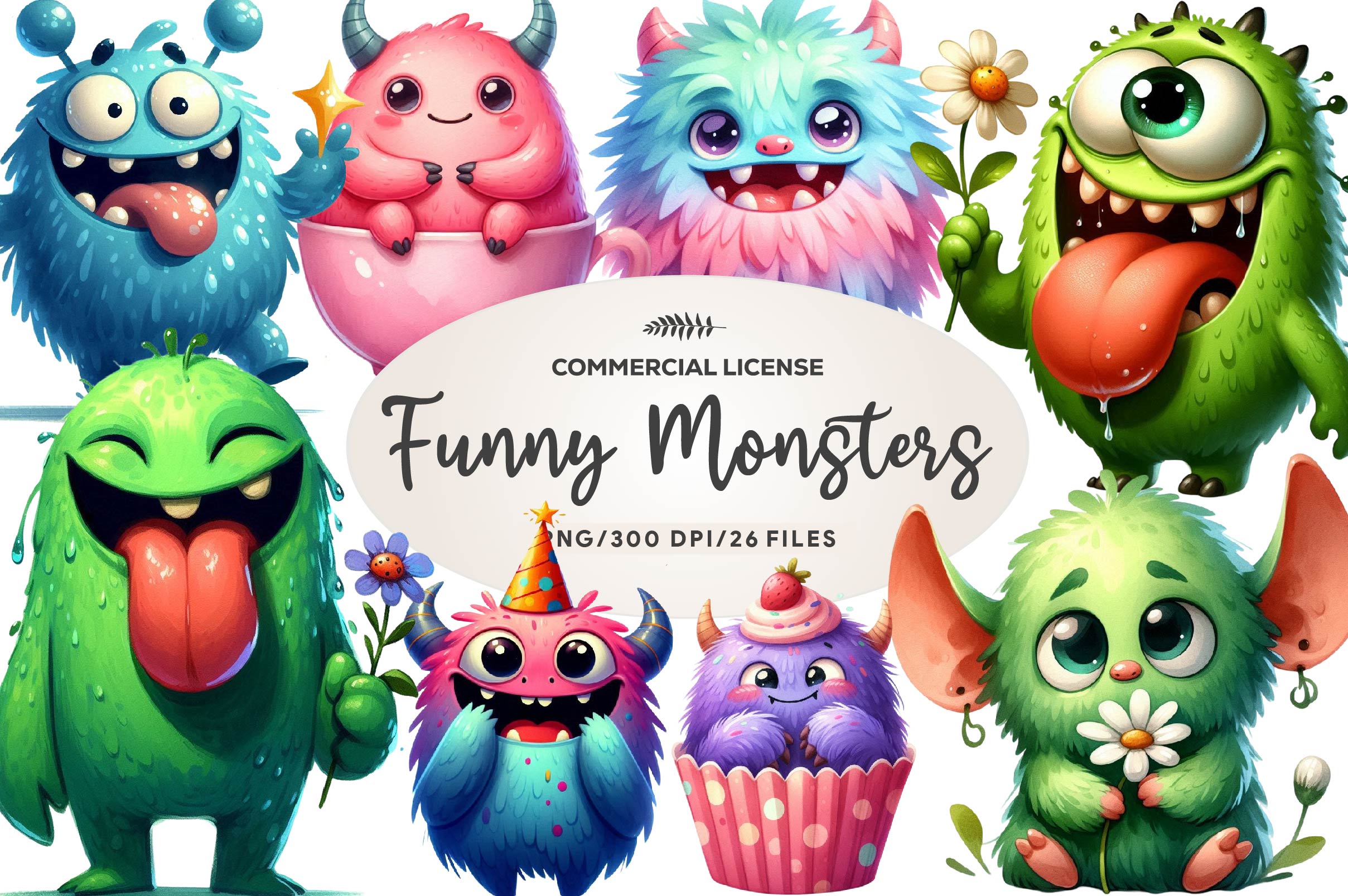 Cute Funny Monsters Clipart Bundle 2