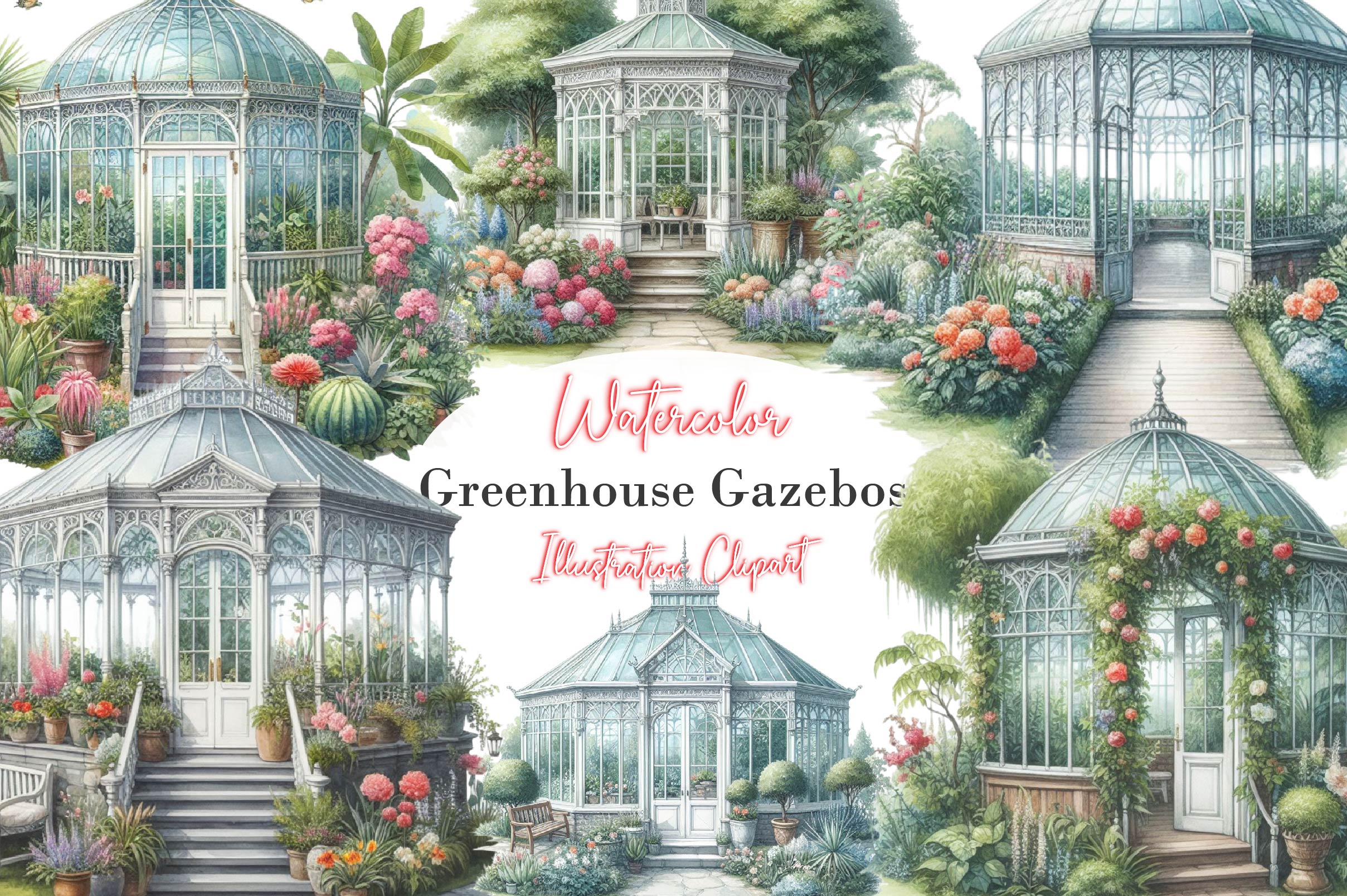 Greenhouse Gazebos Clipart Bundle