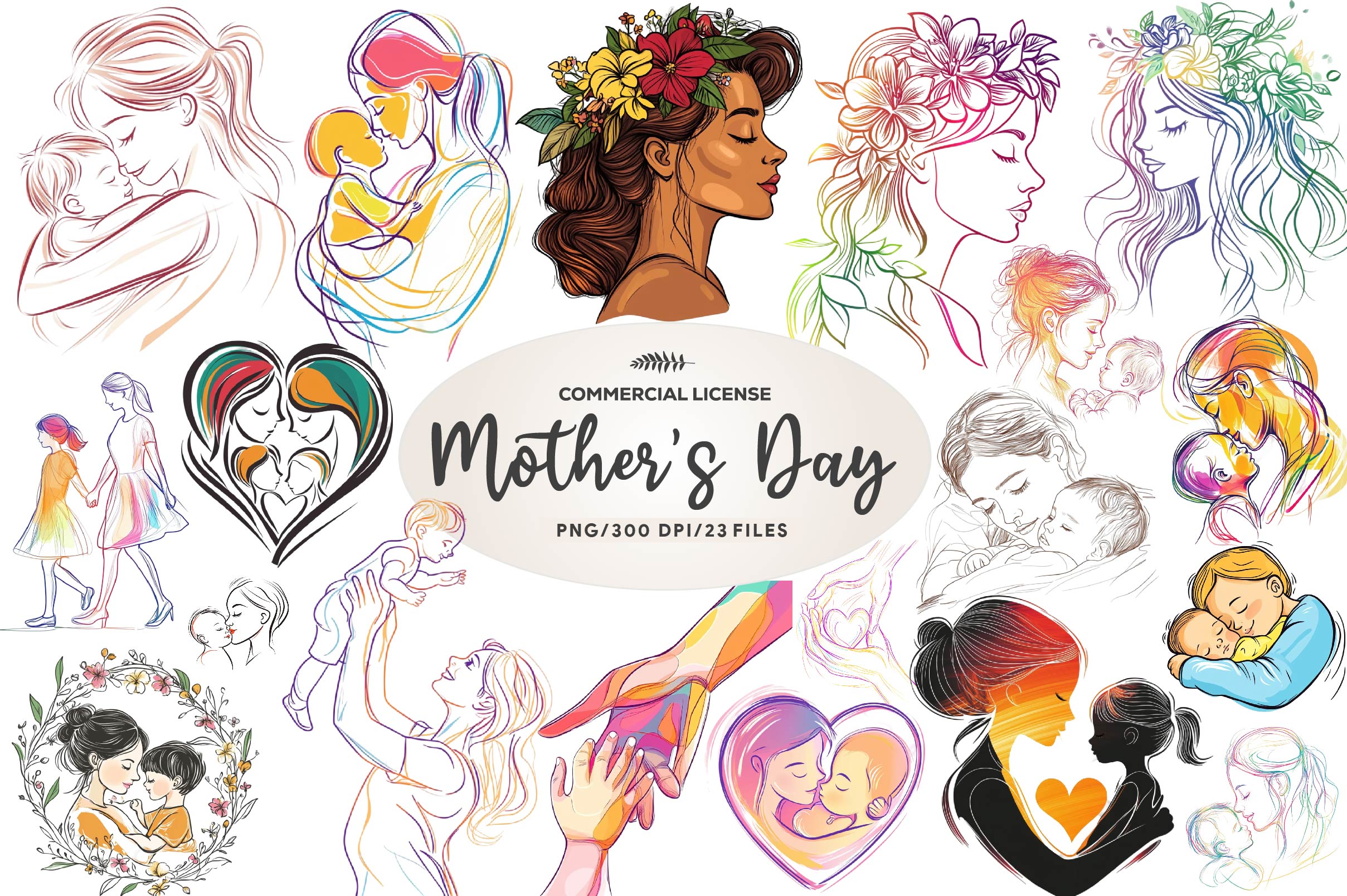 Minimalist Mothers Day Clipart Bundle