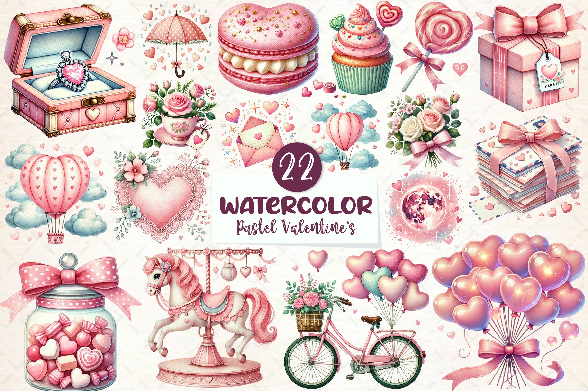 Pink Pastel Valentines Day Clipart Bundle