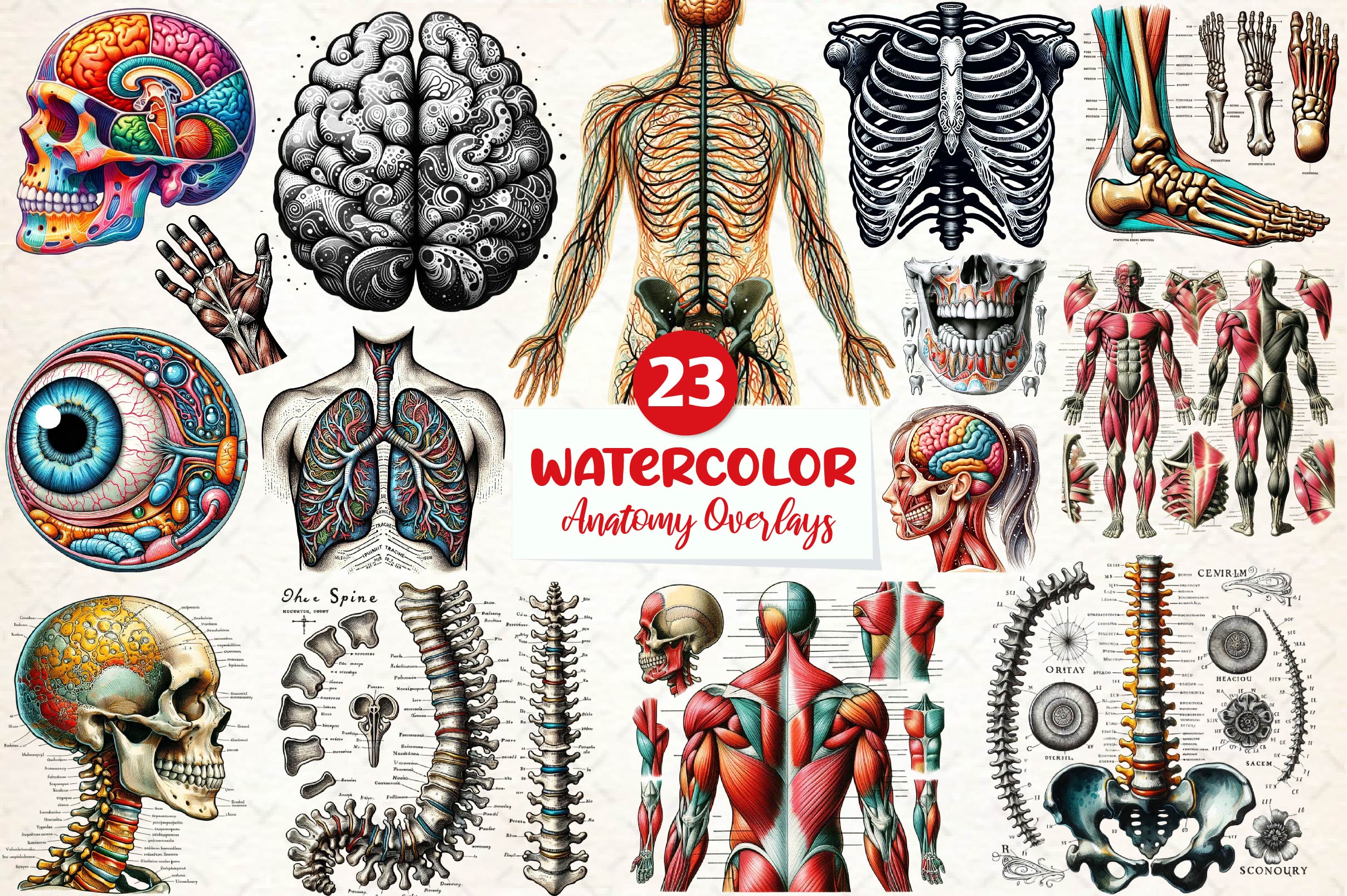 Antique Anatomy Overlays Clipart Bundle