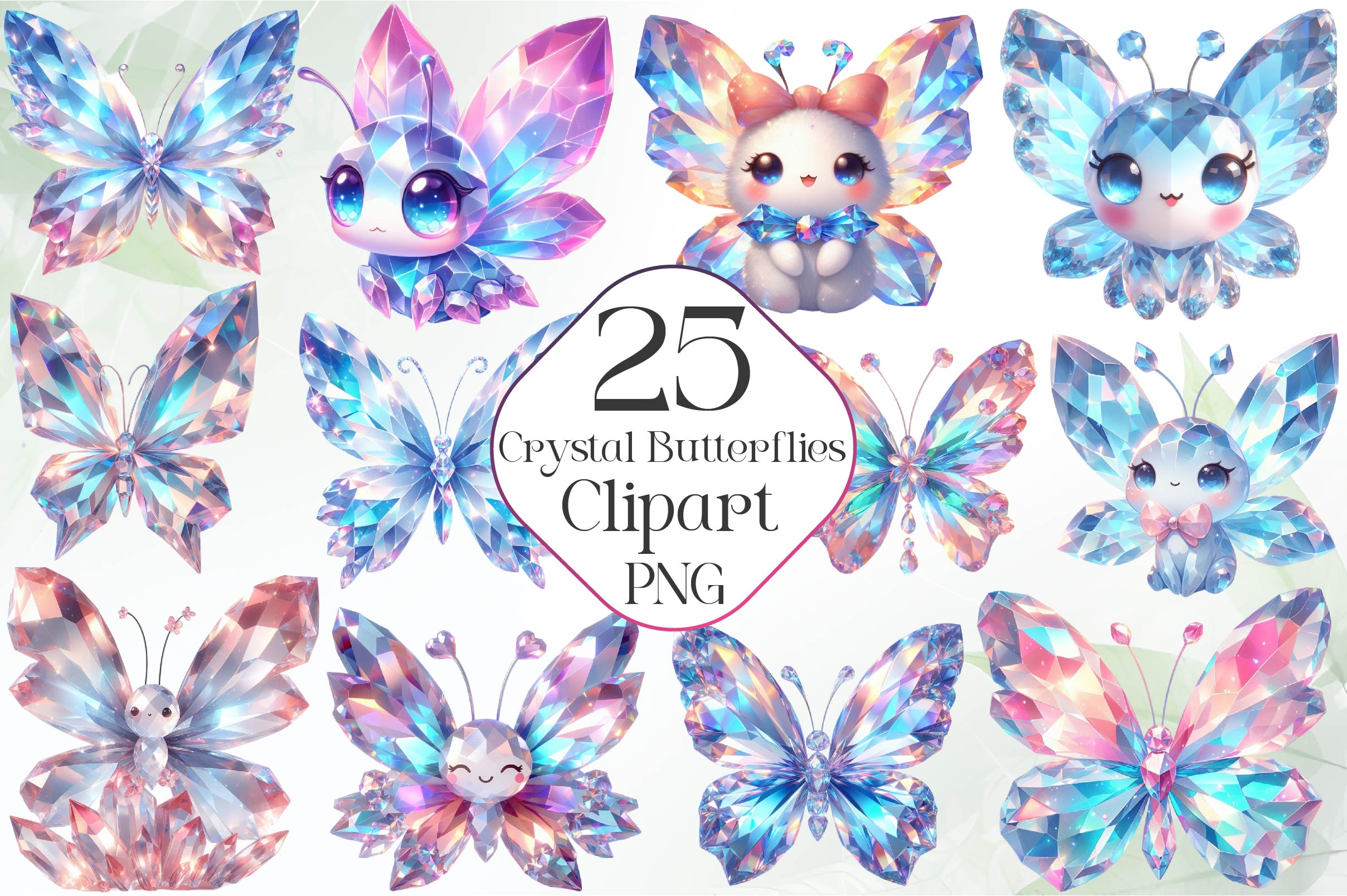 Crystal Butterflies Clipart Bundle