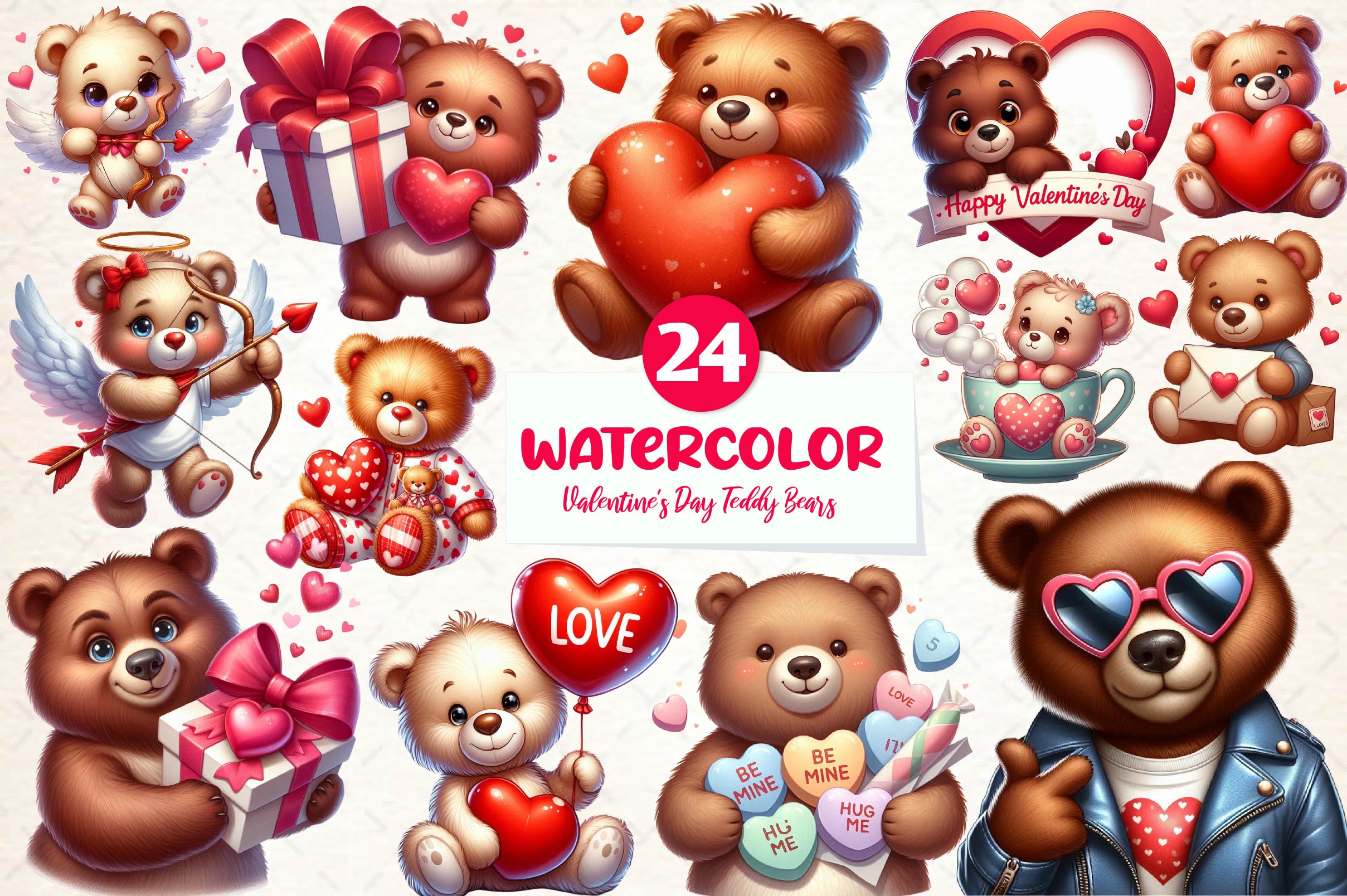 Valentine's Day Teddy Bears Clipart Bundle