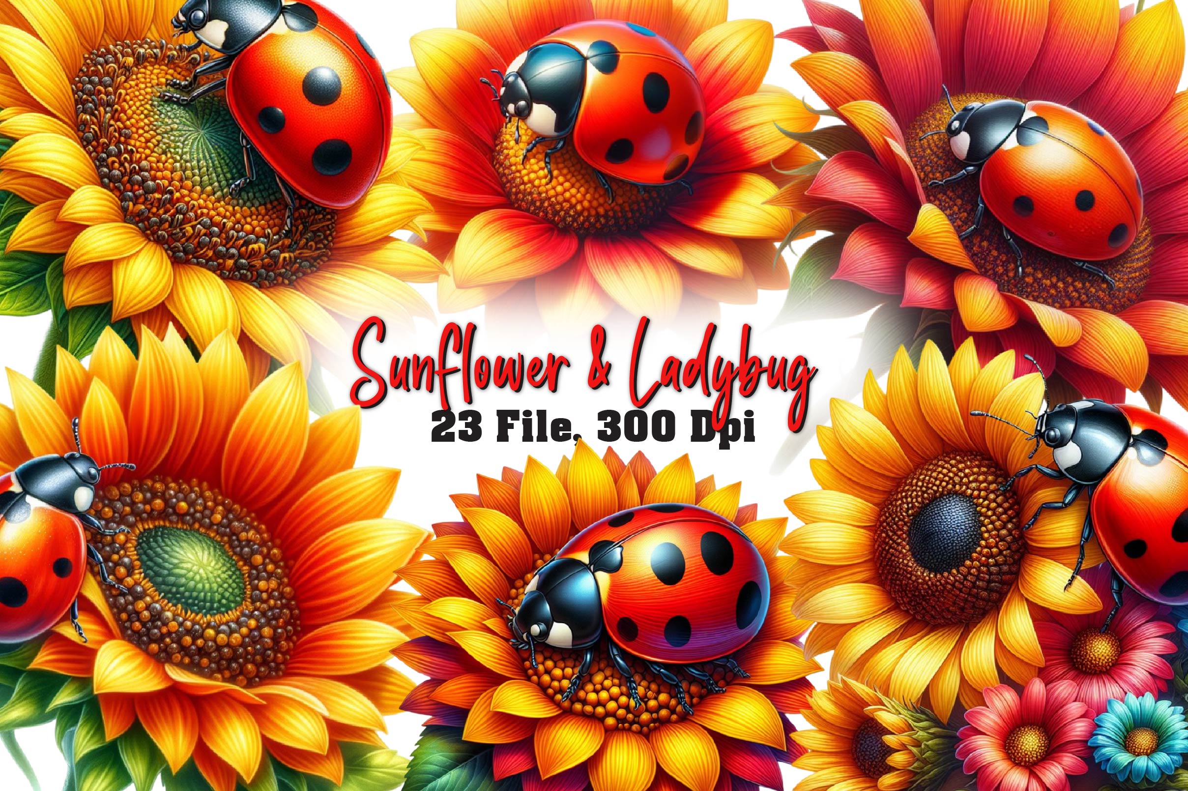 Sunflower & Ladybug Clipart Bundle