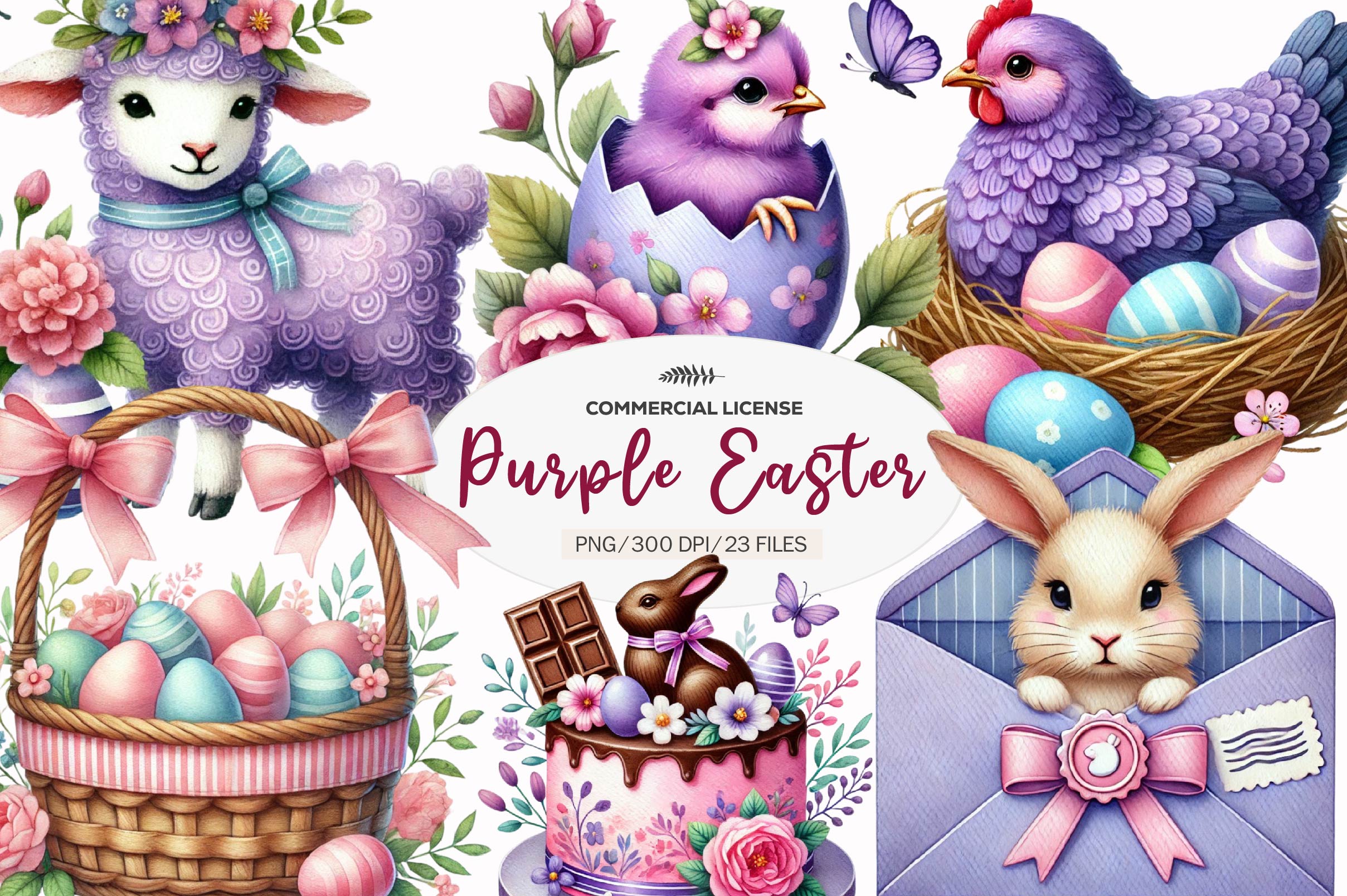 Pink And Purple Easter Clipart Bundle