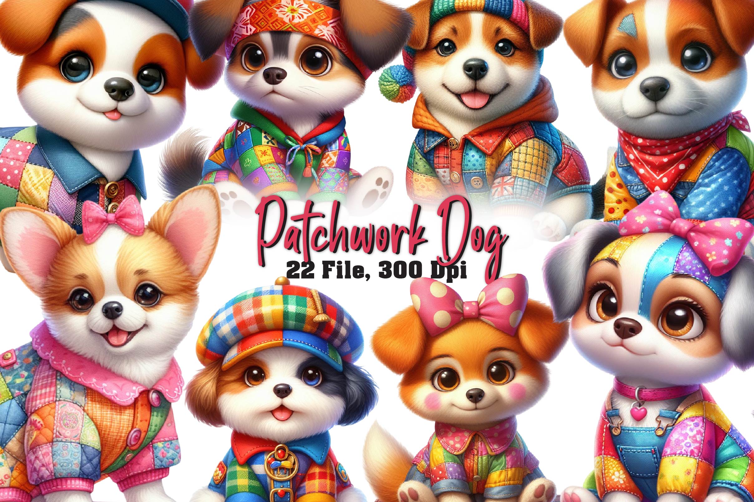 Cute Patchwork Dog Clipart Bundle