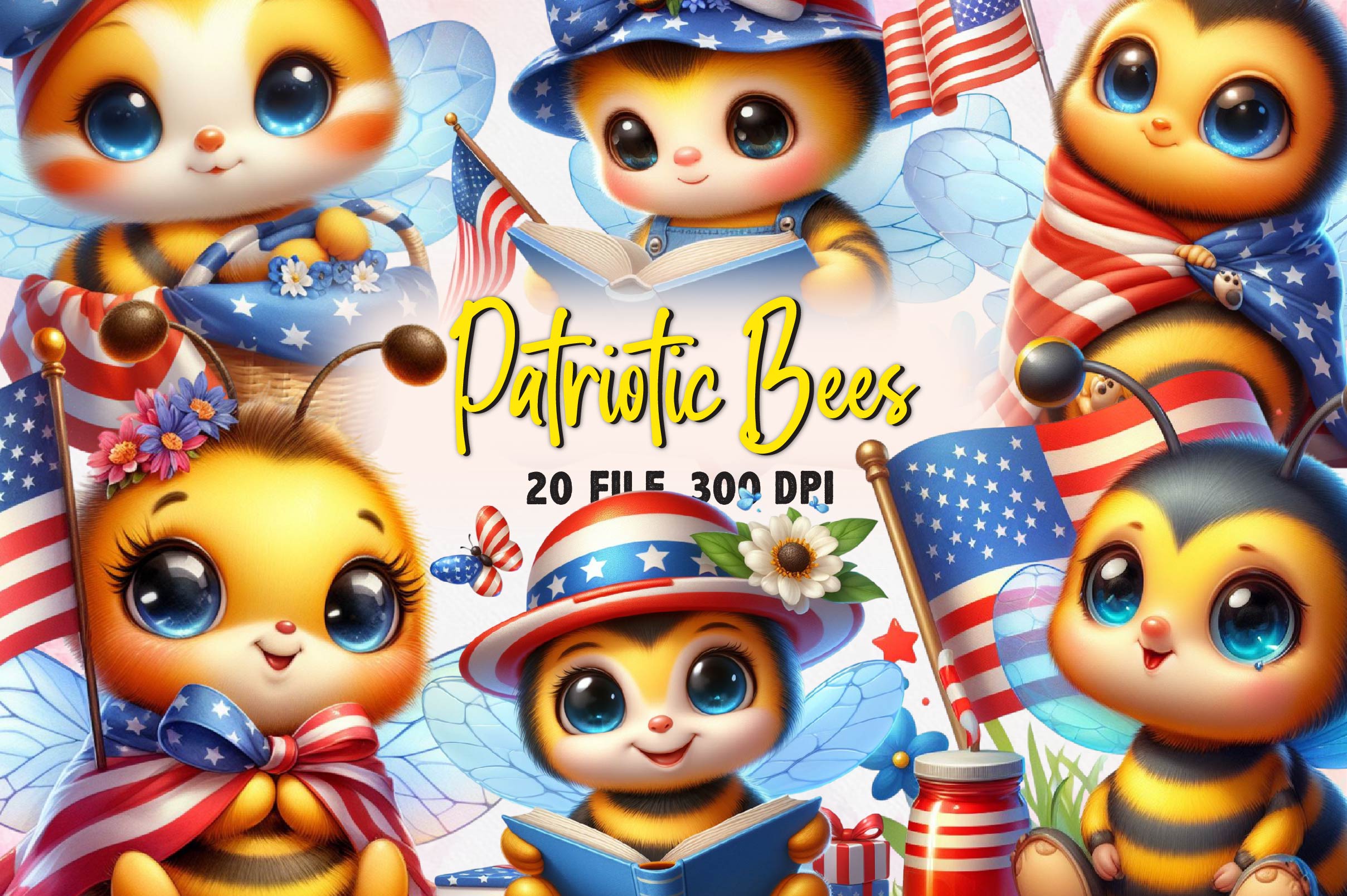 Cute Patriotic Bee Clipart Bundle