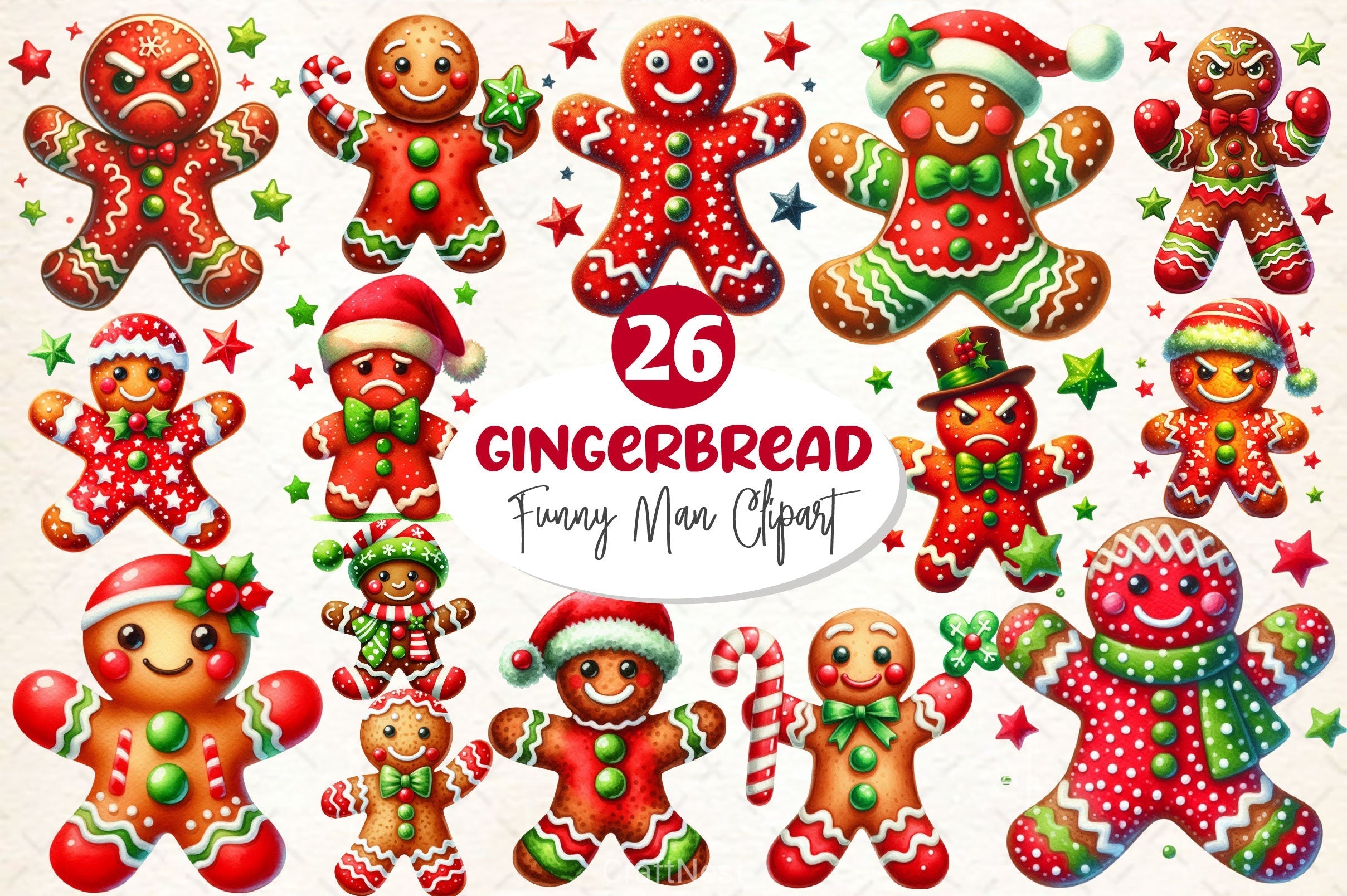Funny Gingerbread Man Clipart Bundle