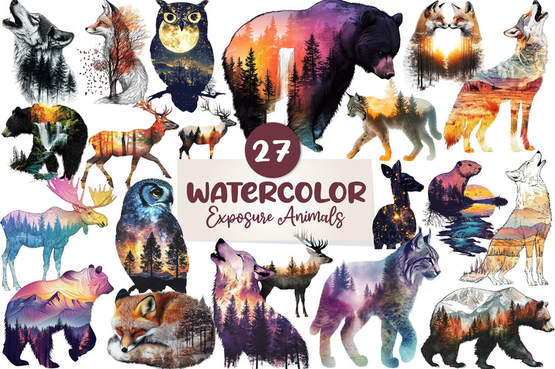 Double Exposure Woodland Animals Clipart Bundle 1 - CraftNest - Digital Crafting and Art