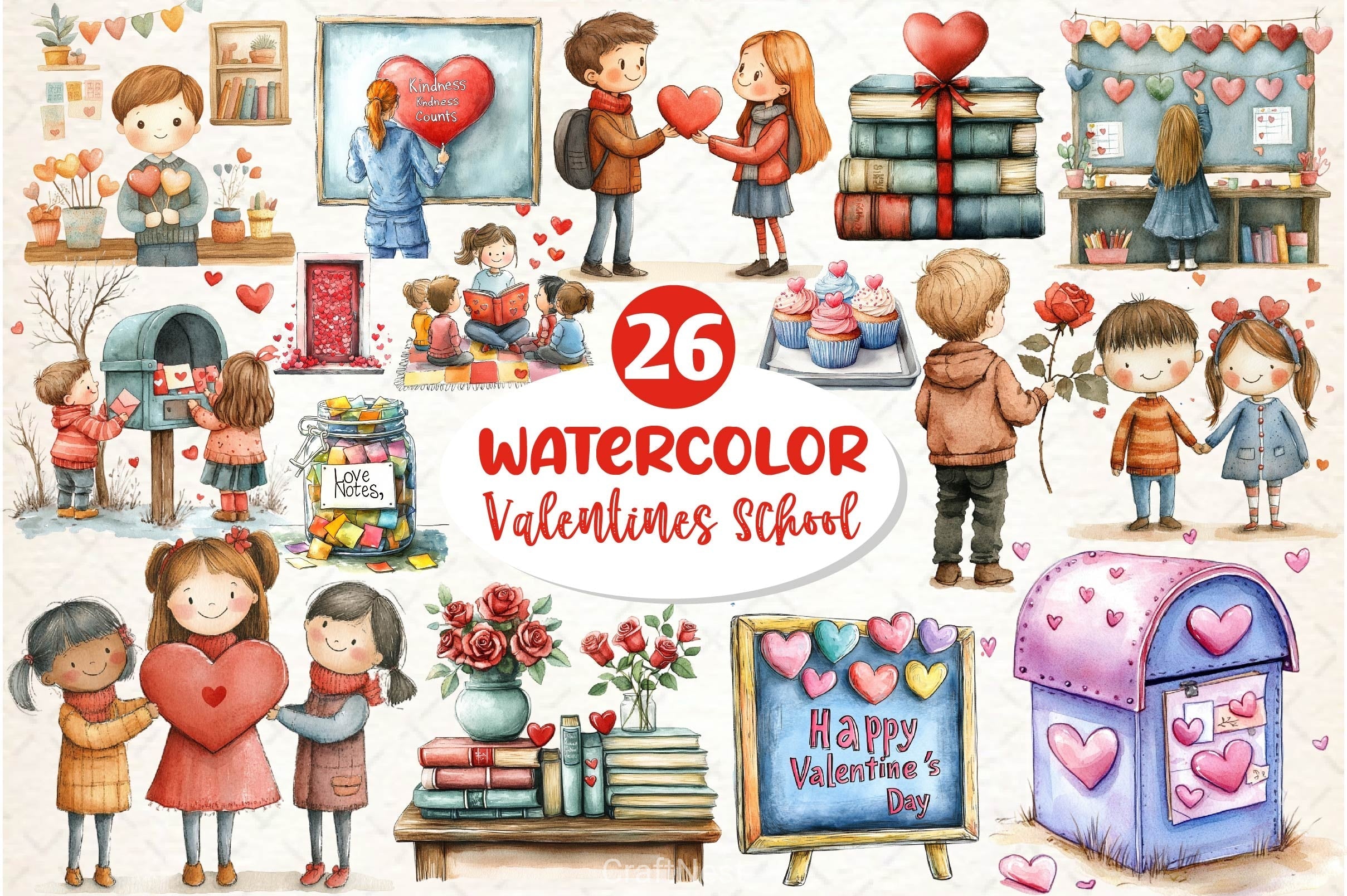 Valentines In School Clipart Bundle 1