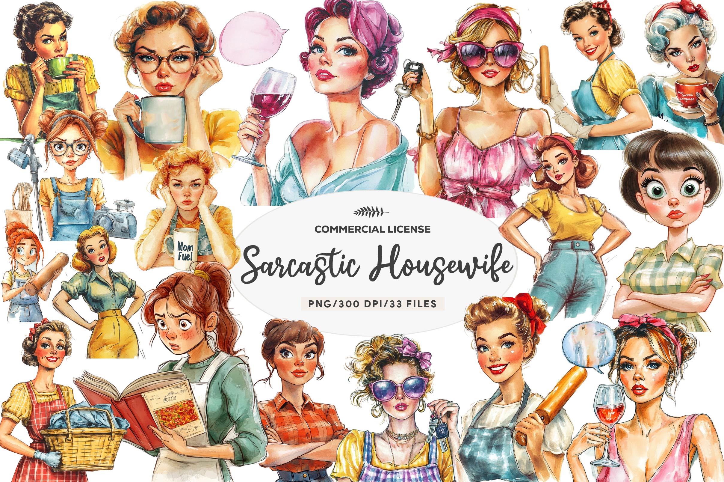 Sarcastic Housewife Clipart Bundle