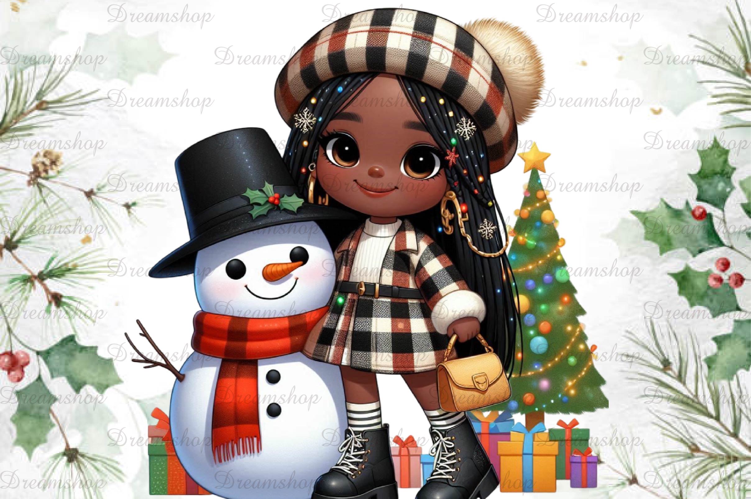 African American Christmas Girl Clipart Bundle 17