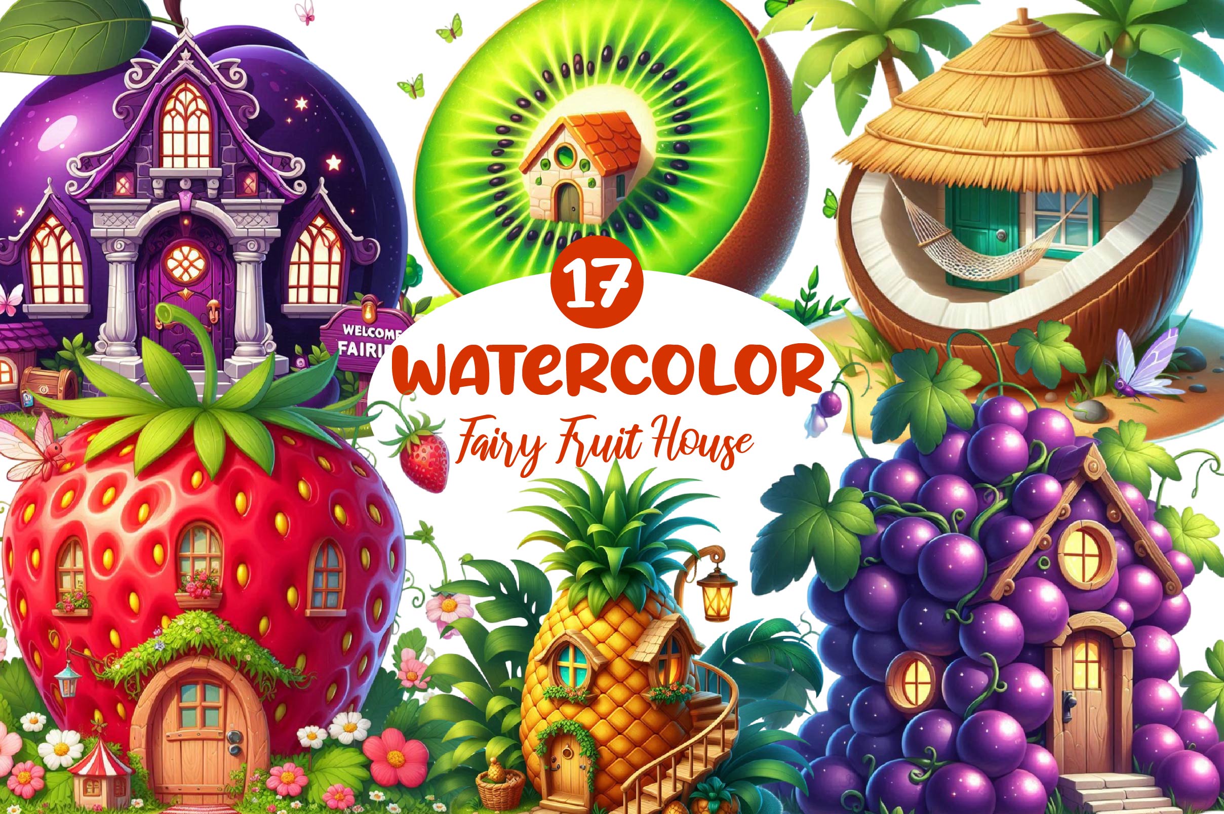 Fairy Fruit House Clipart Bundle