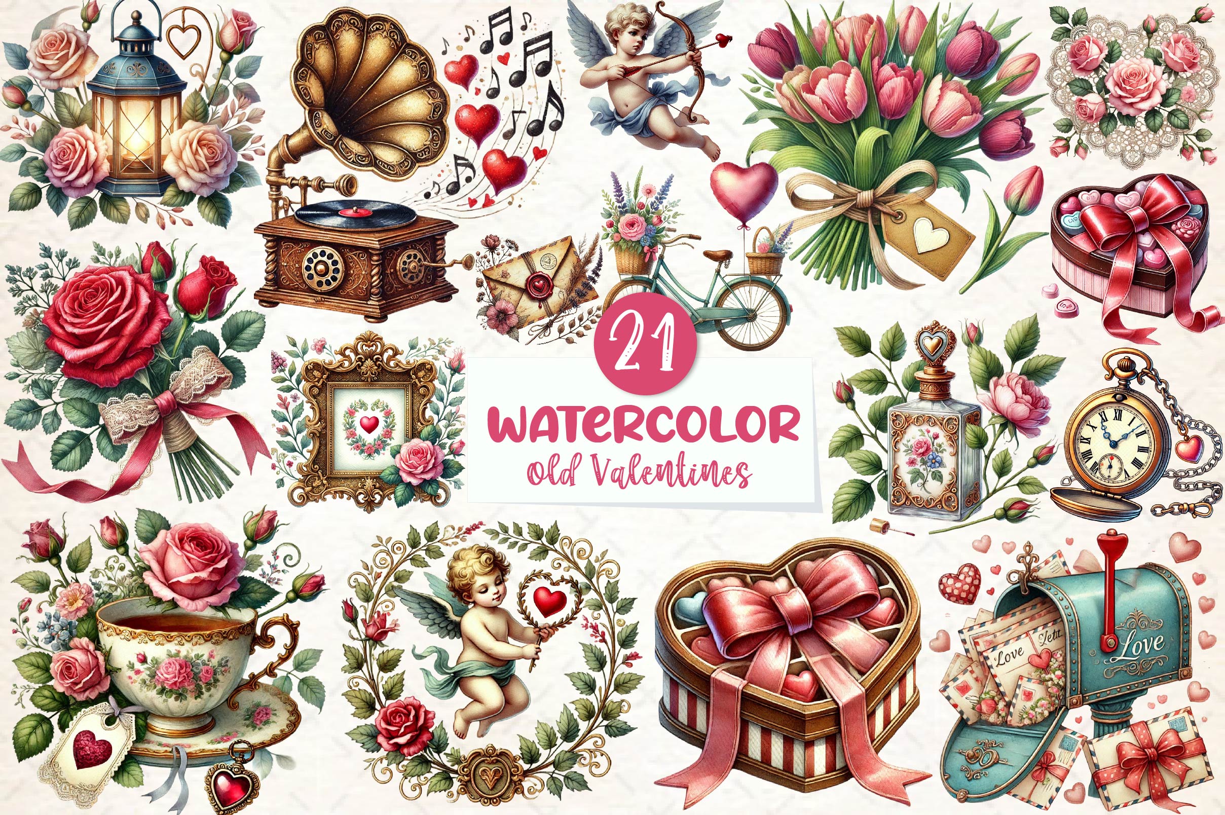 Vintage Old Valentines Day Clipart Bundle