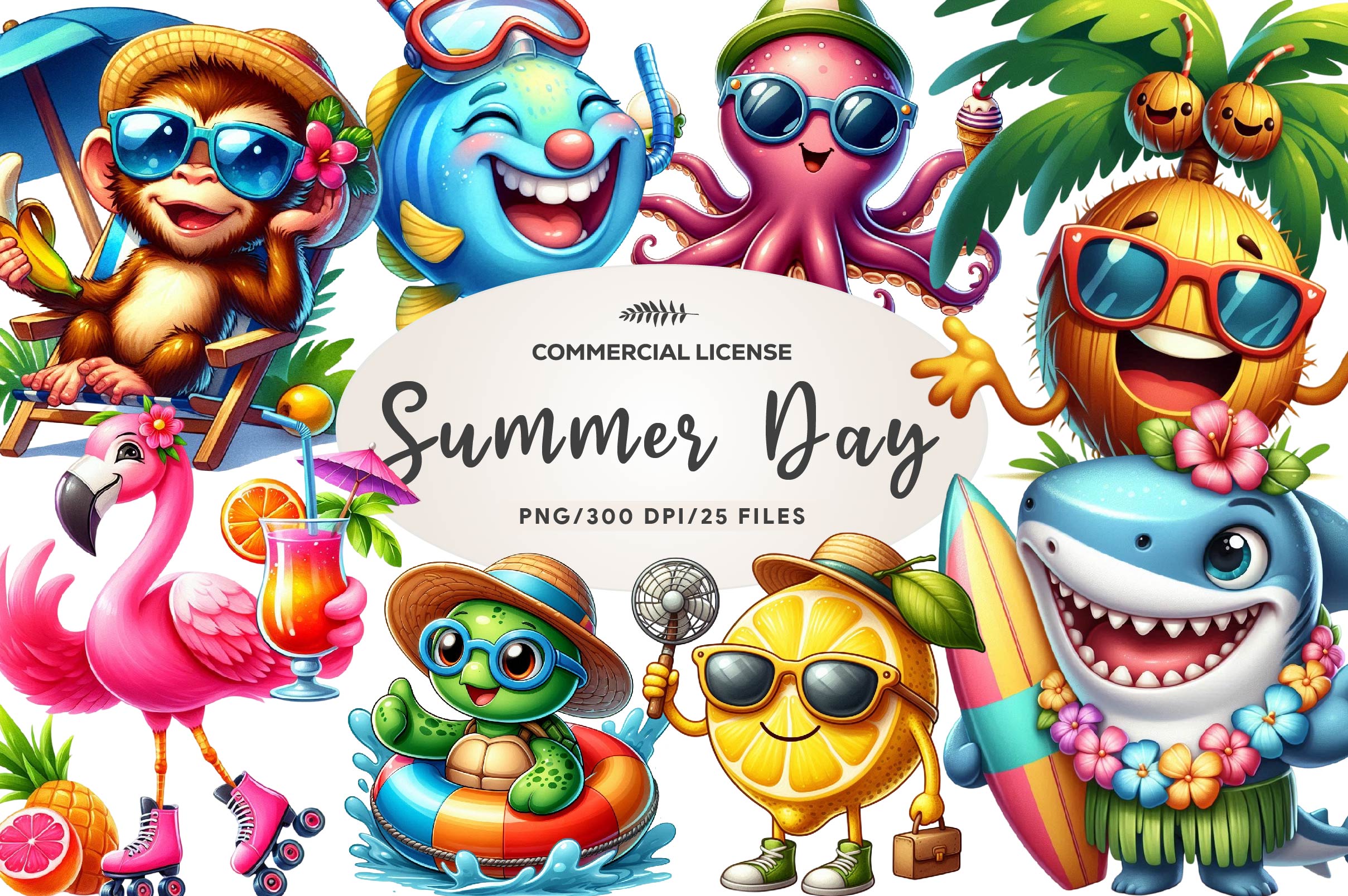 Funny Summer Day Clipart Bundle