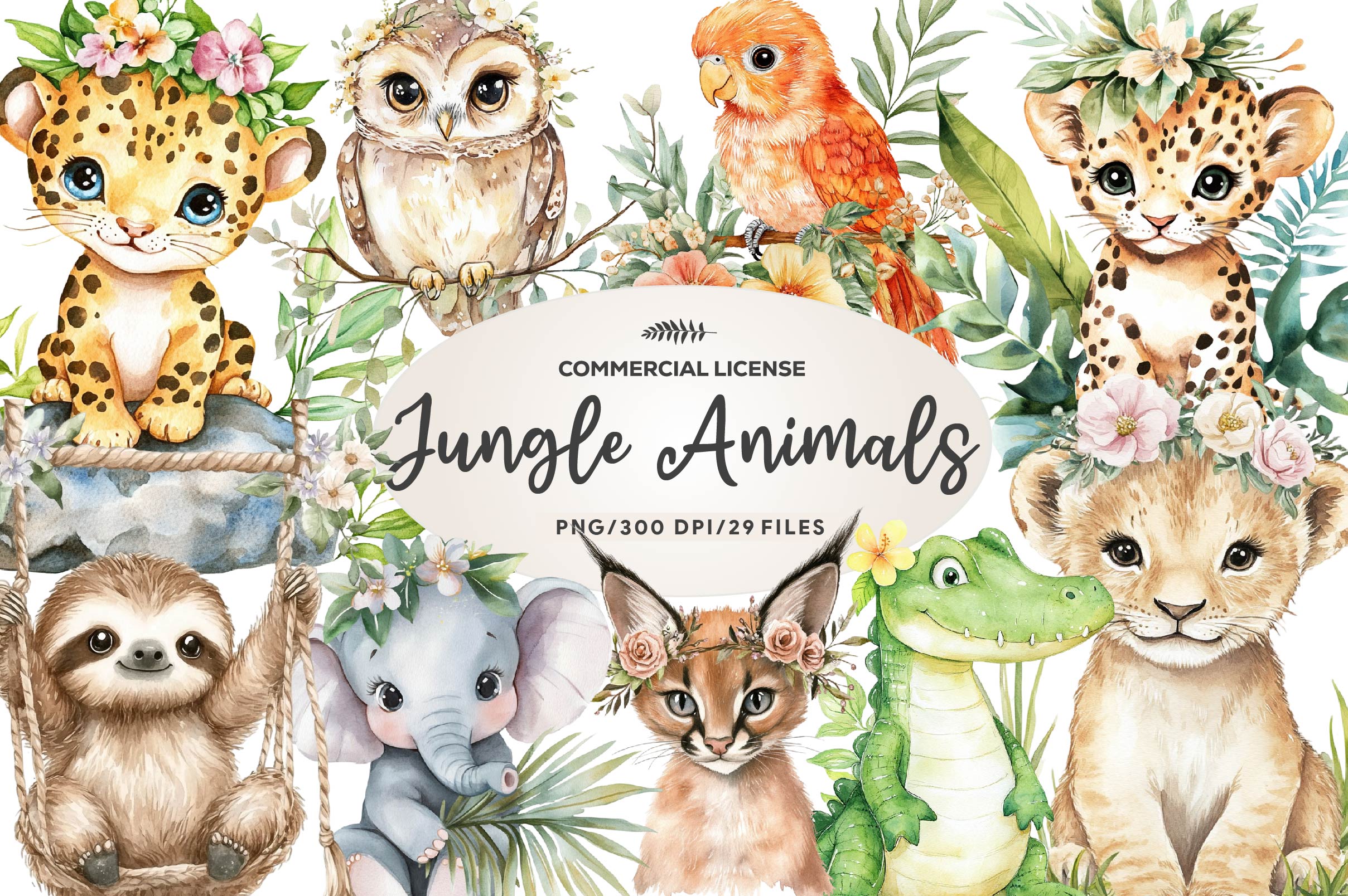 Boho Jungle Animals Summer Design Clipart Bundle