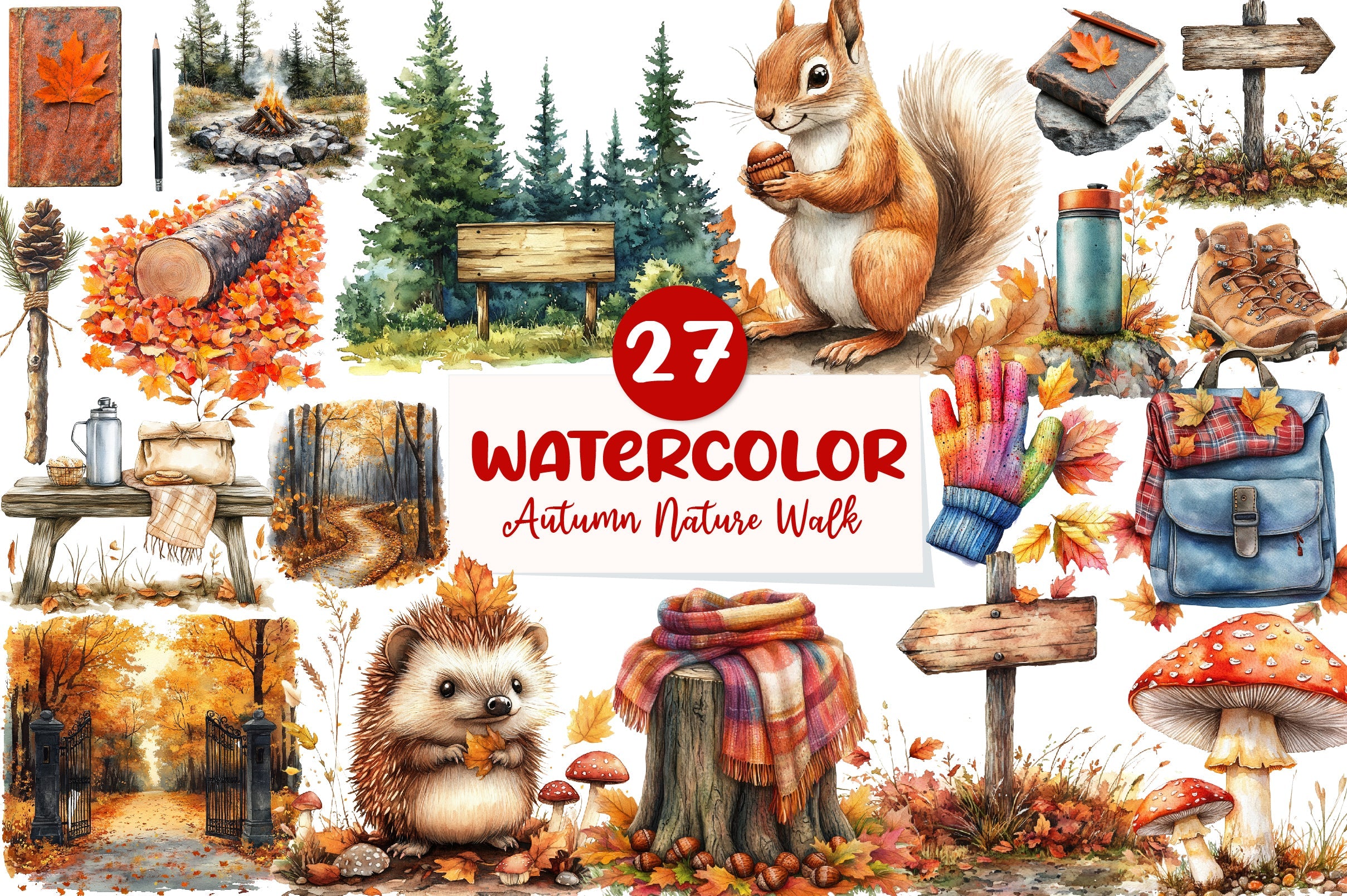 Autumn Nature Walk Clipart Bundle