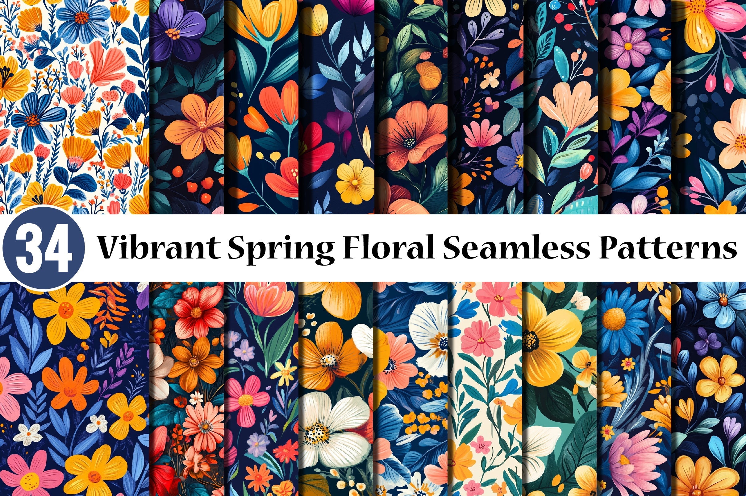 Vibrant Spring Floral Seamless Patterns Digital Paper