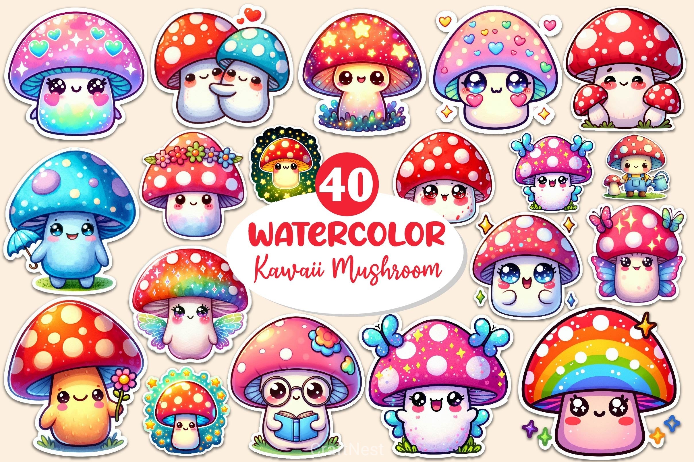 Kawaii Mushroom Clipart Bundle