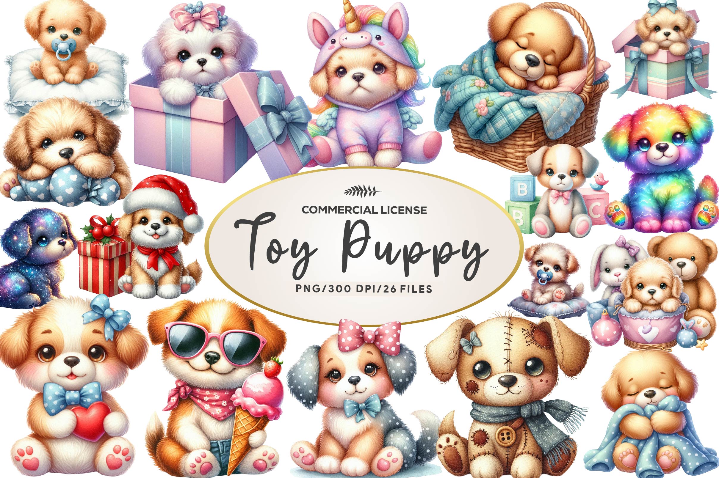 Cute Plush Toy Puppy Clipart Bundle