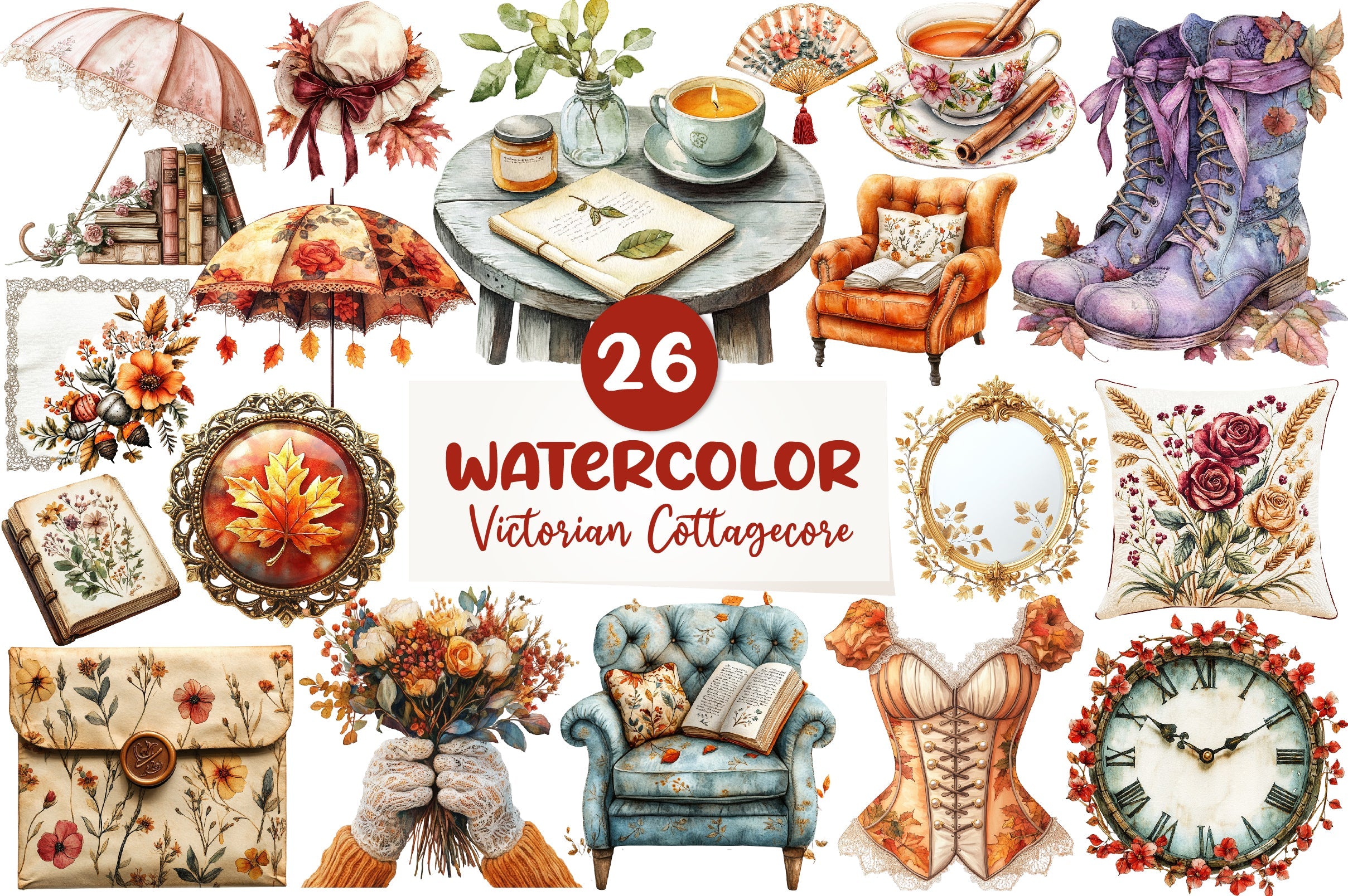 Victorian Cottagecore Fall Clipart Bundle