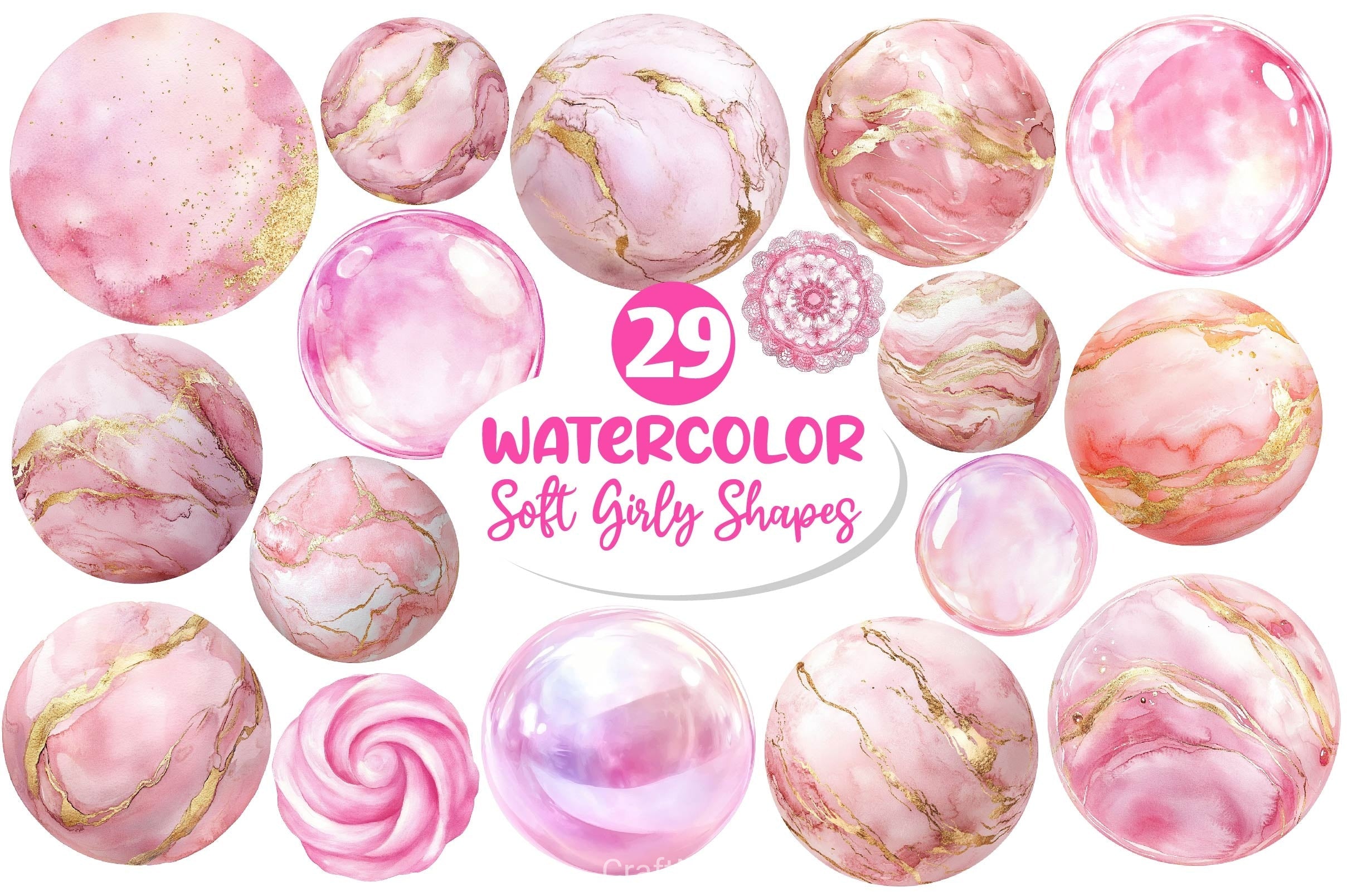 Soft Girly Round Shapes Clipart Bundle 2