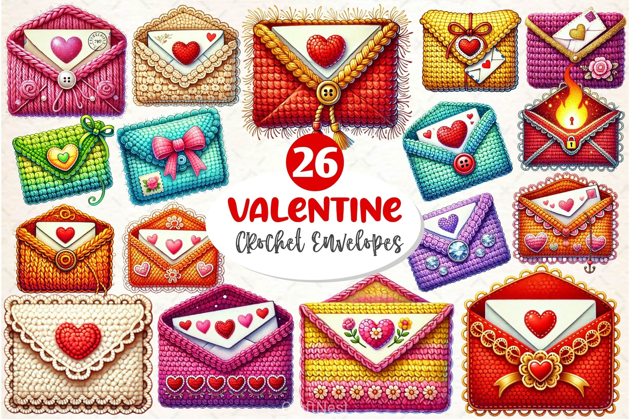 Valentine Crochet Envelopes Clipart Bundle 2