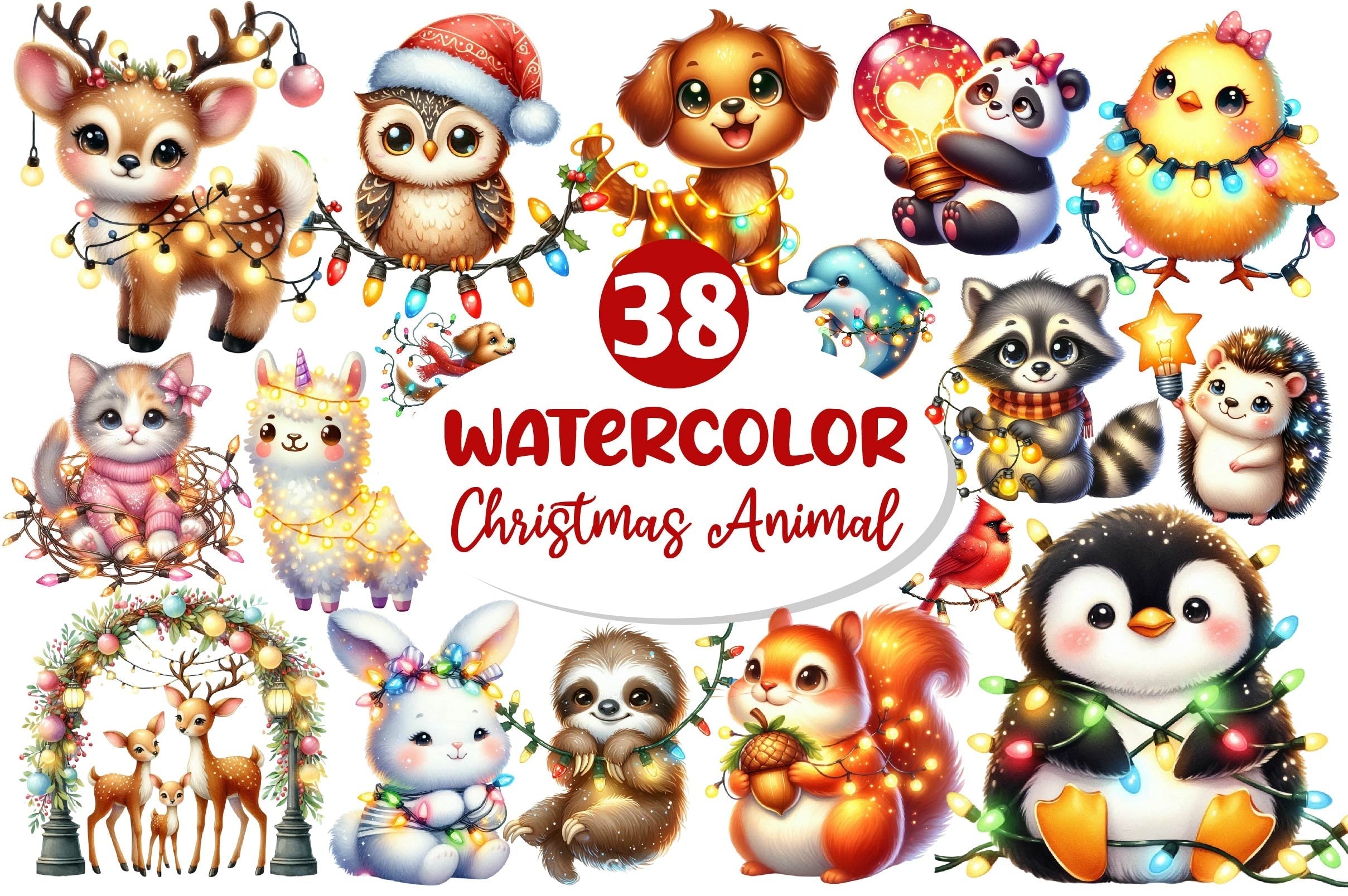 Christmas Light Animal Clipart Bundle 2