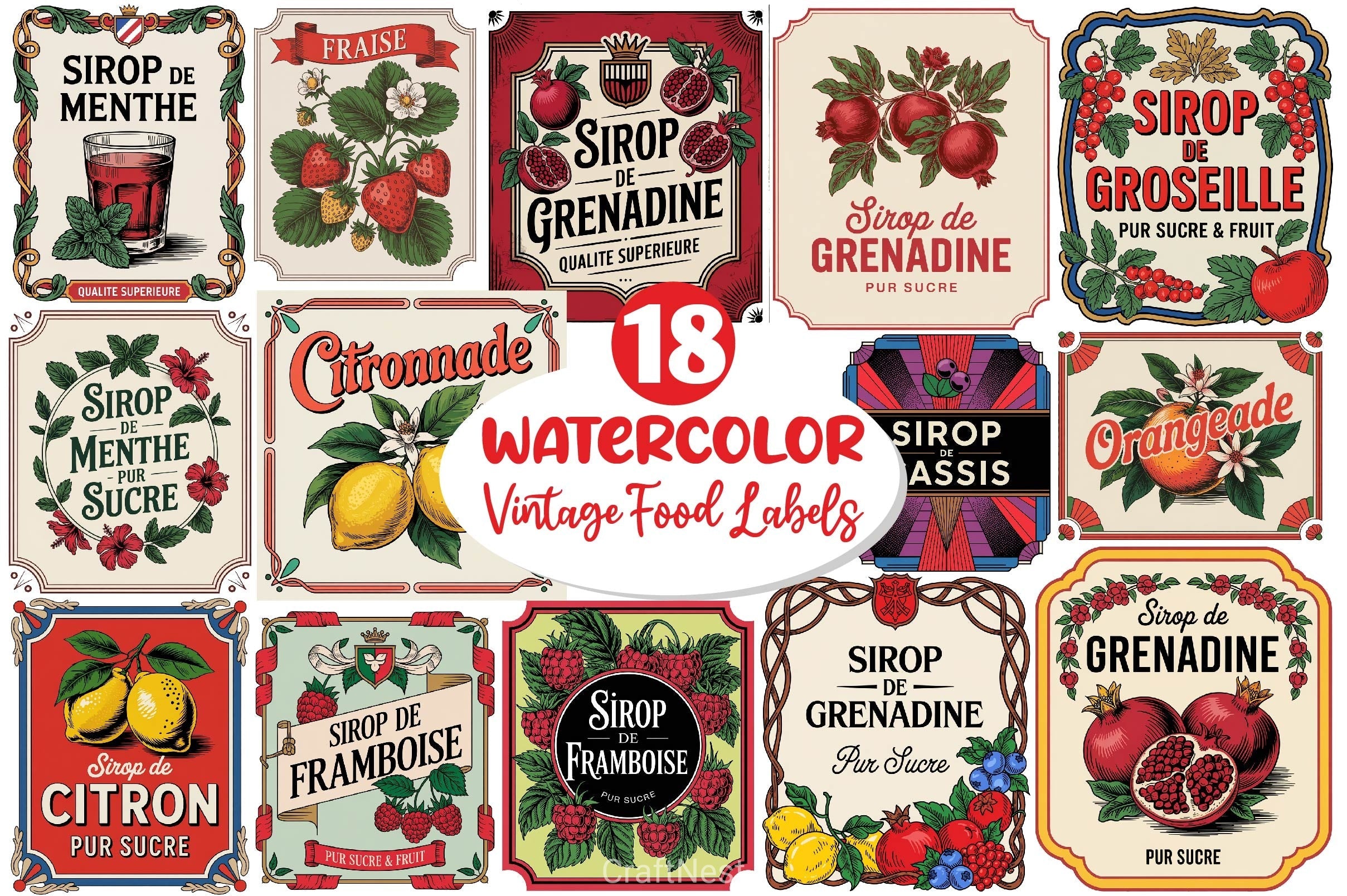 Vintage Food Labels Illustration Clipart Bundle