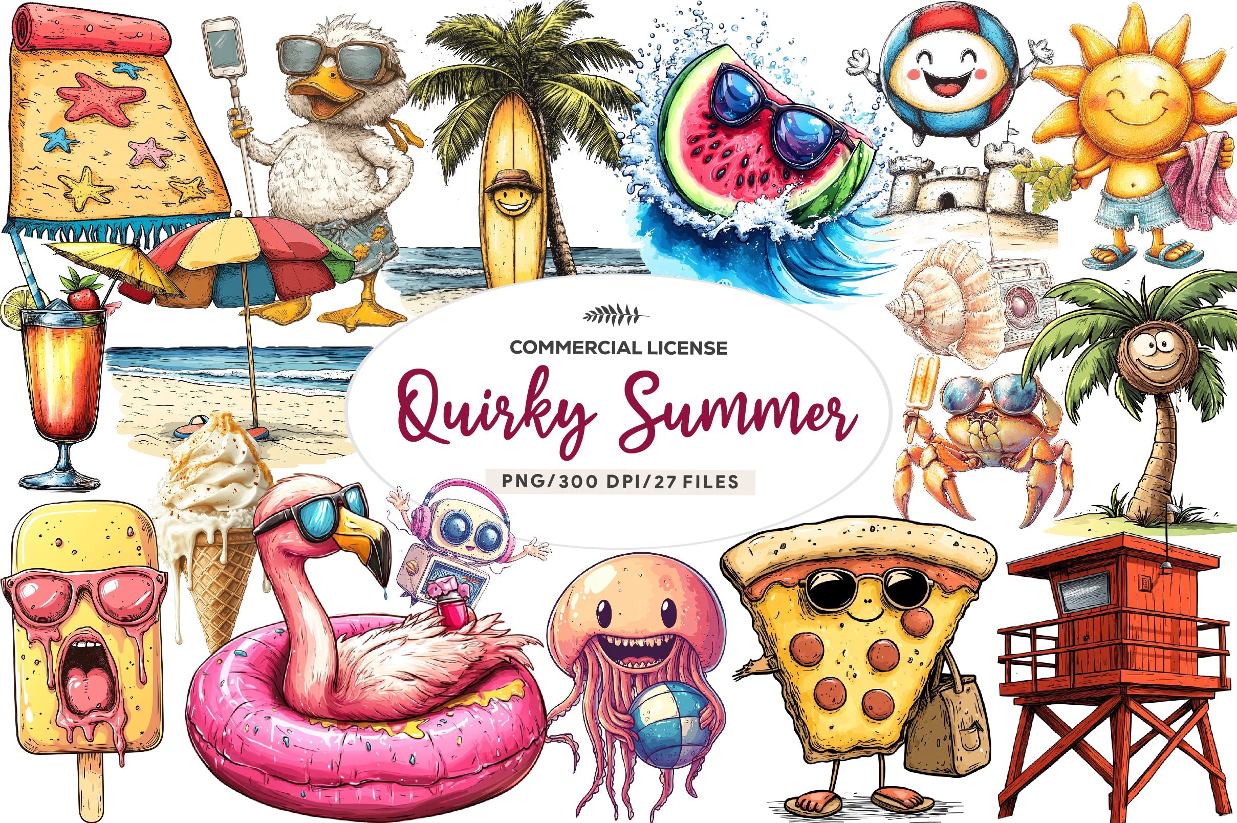 Quirky Summer Beach Day Clipart Bundle