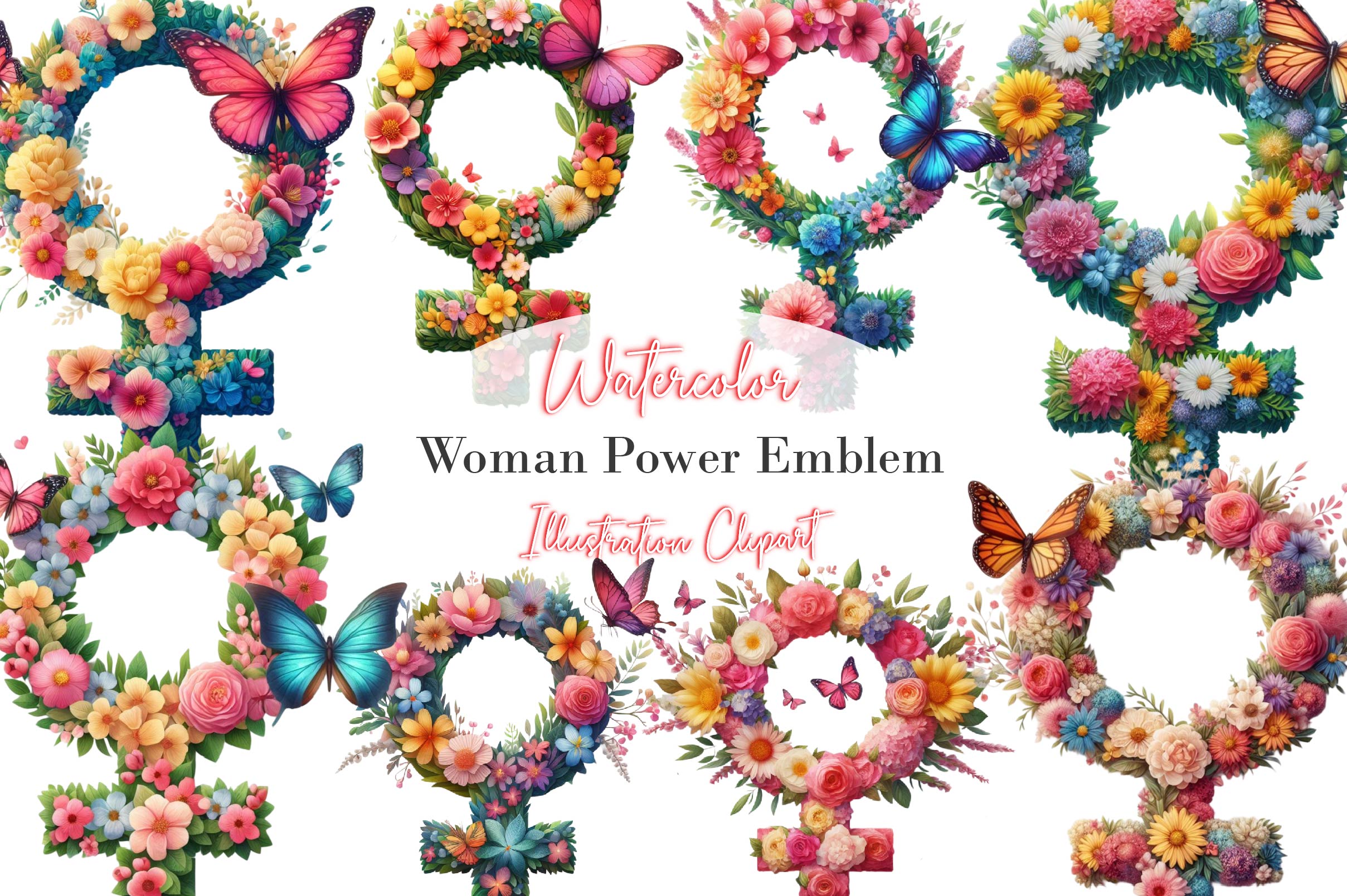Woman Power Emblem Clipart Bundle