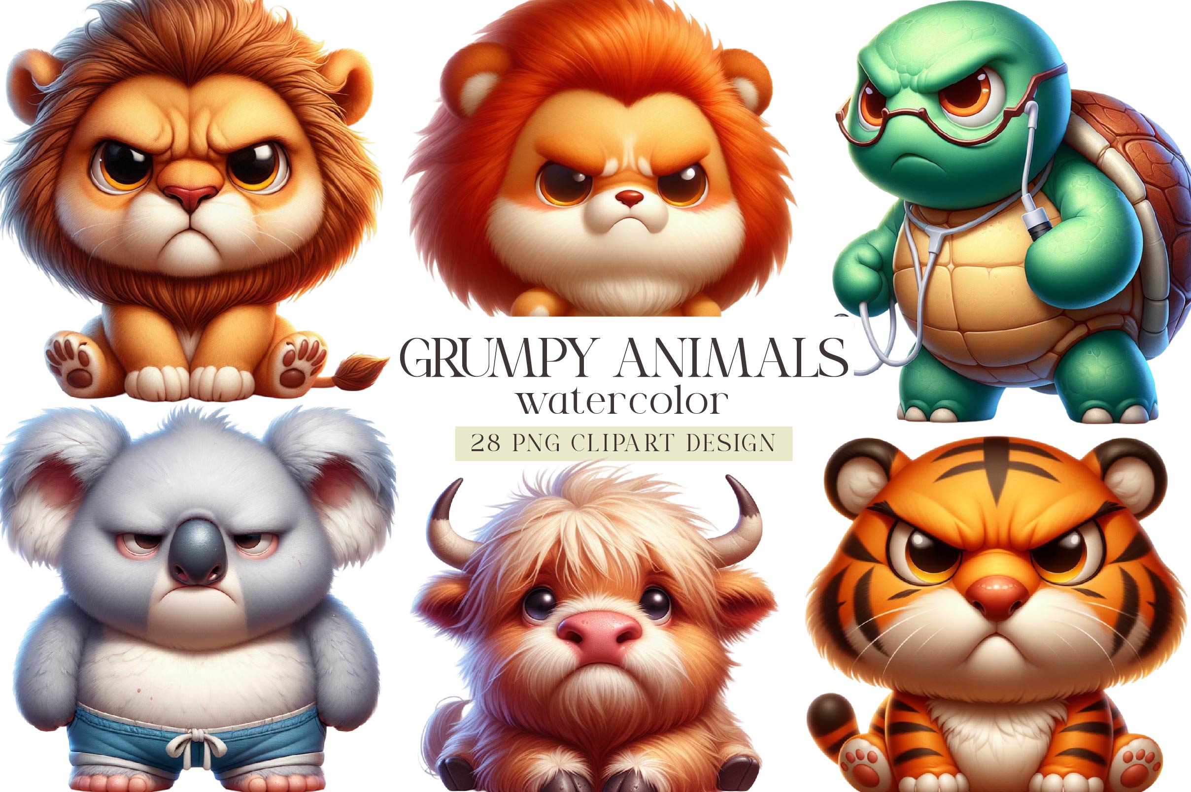 Funny Grumpy Animals Clipart Bundle
