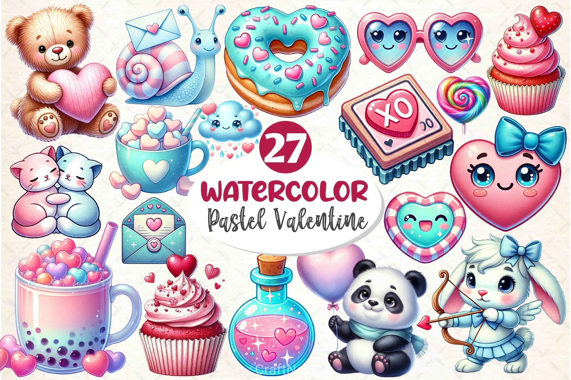 Pastel Valentine Clipart Bundle
