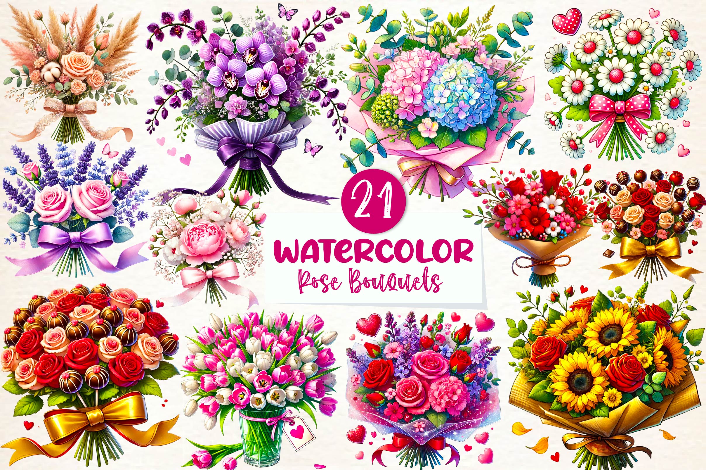 Rose Bouquets Clipart Bundle