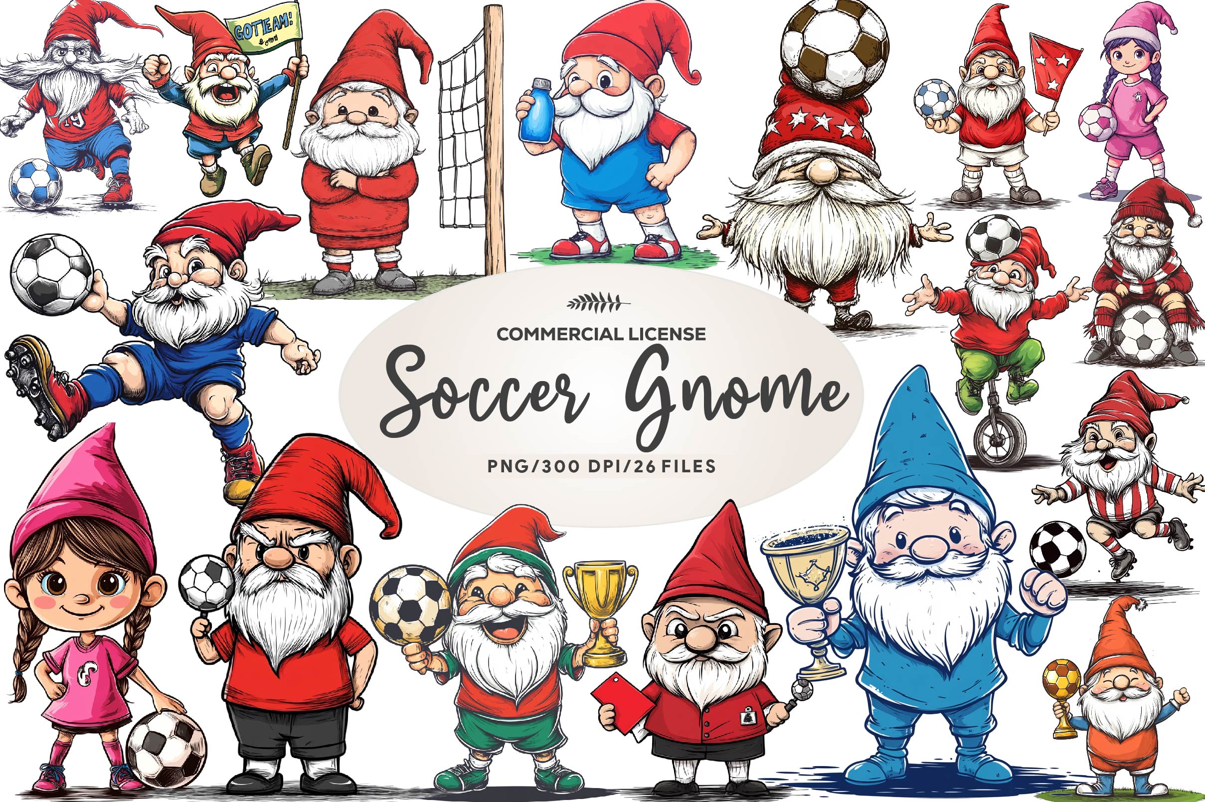 Soccer Gnome Clipart Bundle