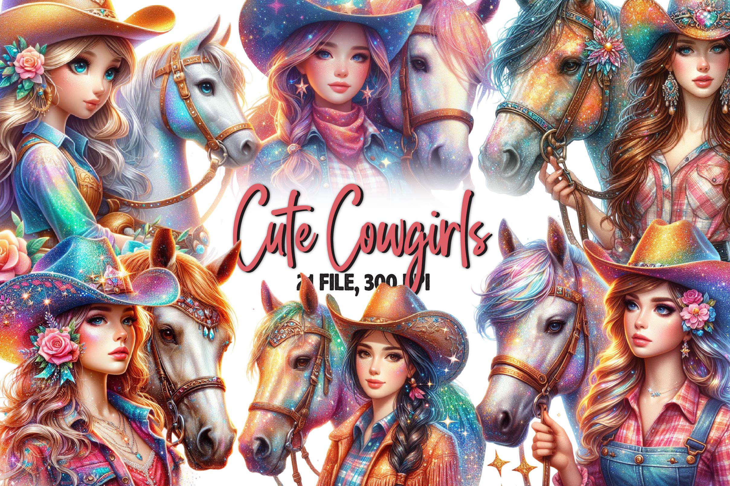Cowgirl Cowgirls Clipart Bundle