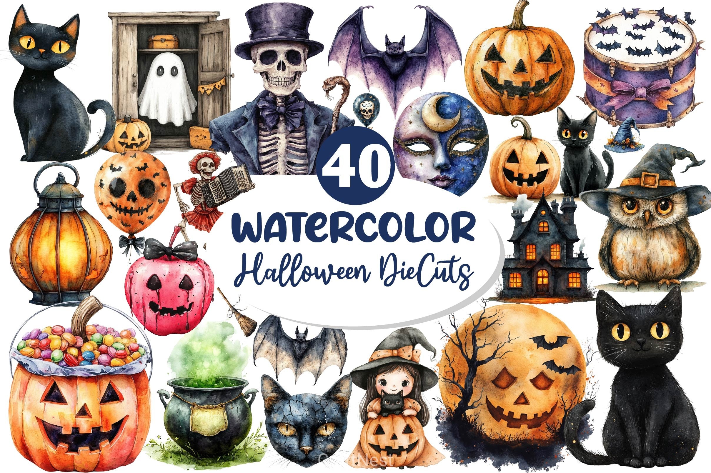 Vintage Halloween Diecuts Clipart Bundle