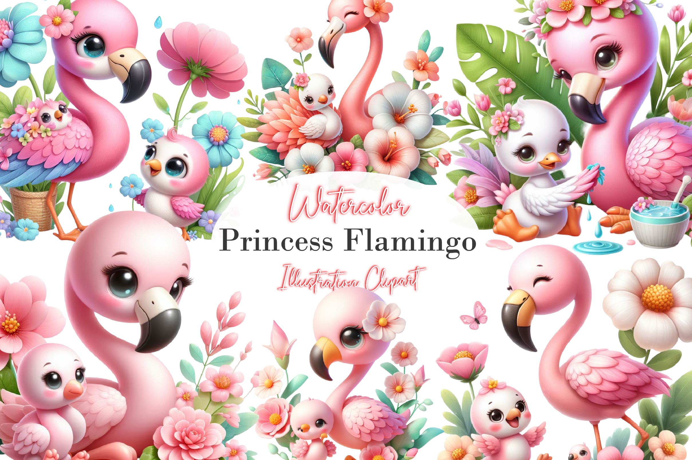 Little Princess Flamingo Clipart Bundle