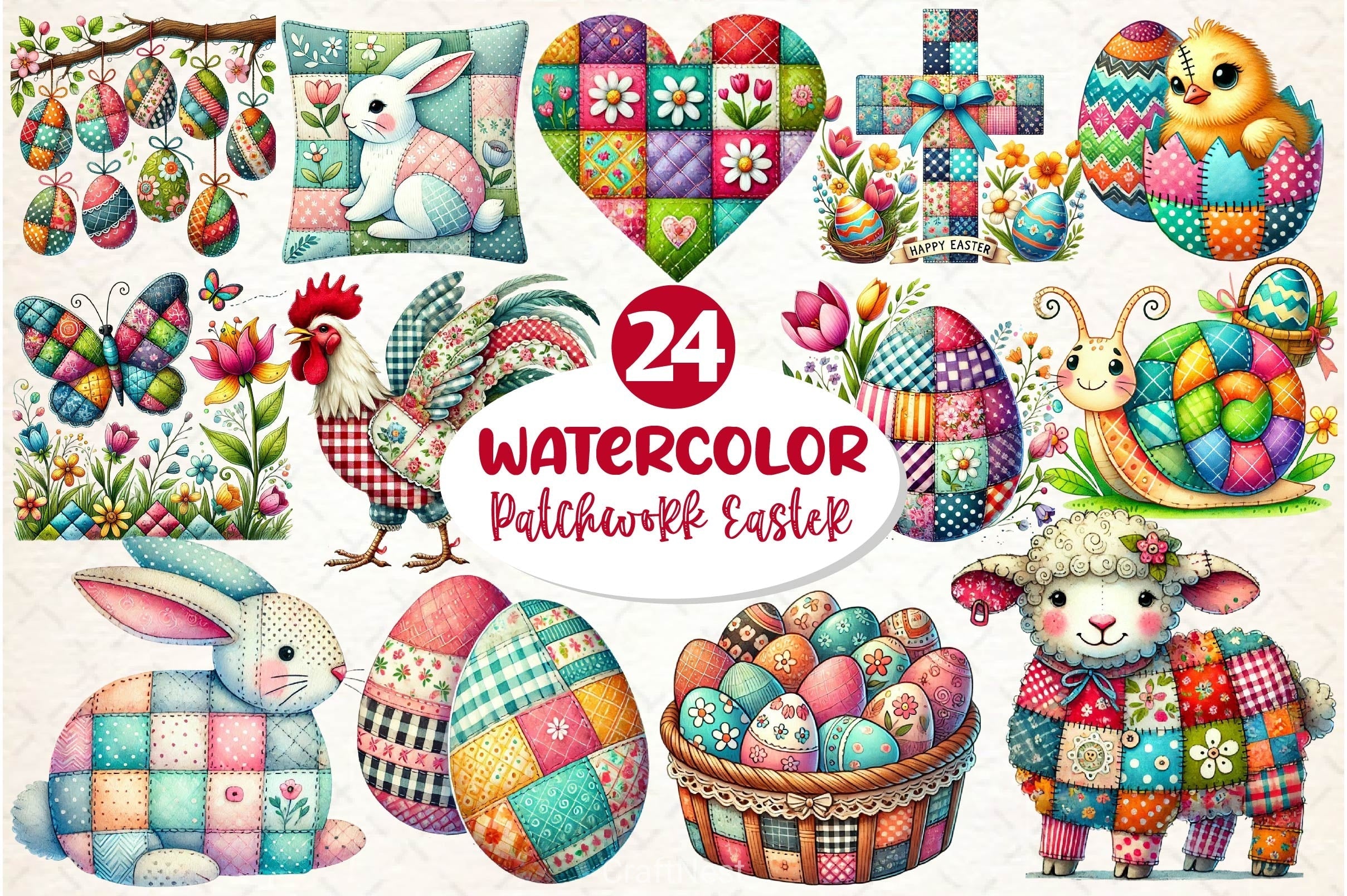 Patchwork Easter Clipart Bundle 4