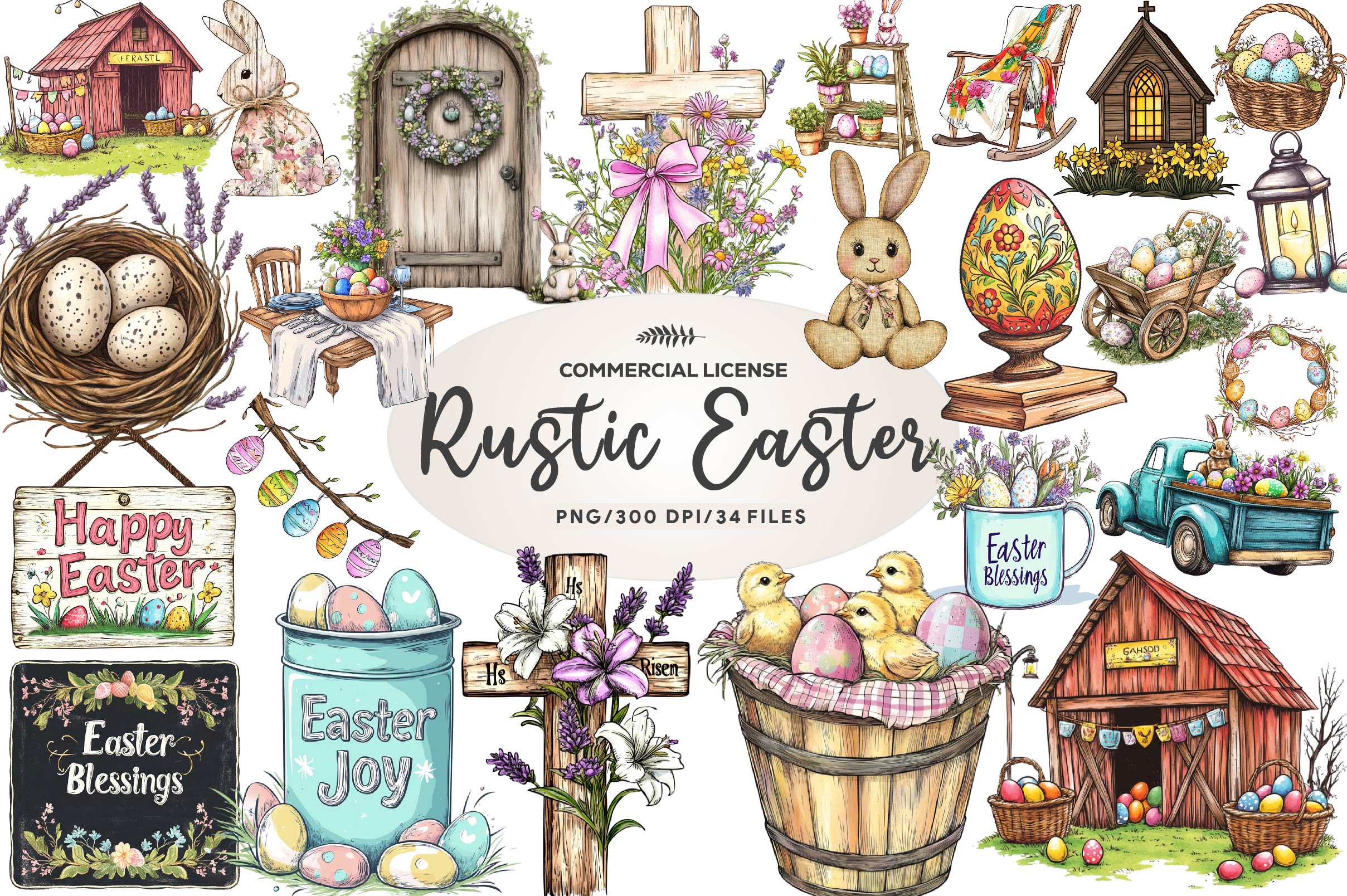 Rustic Easter Day Clipart Bundle 1