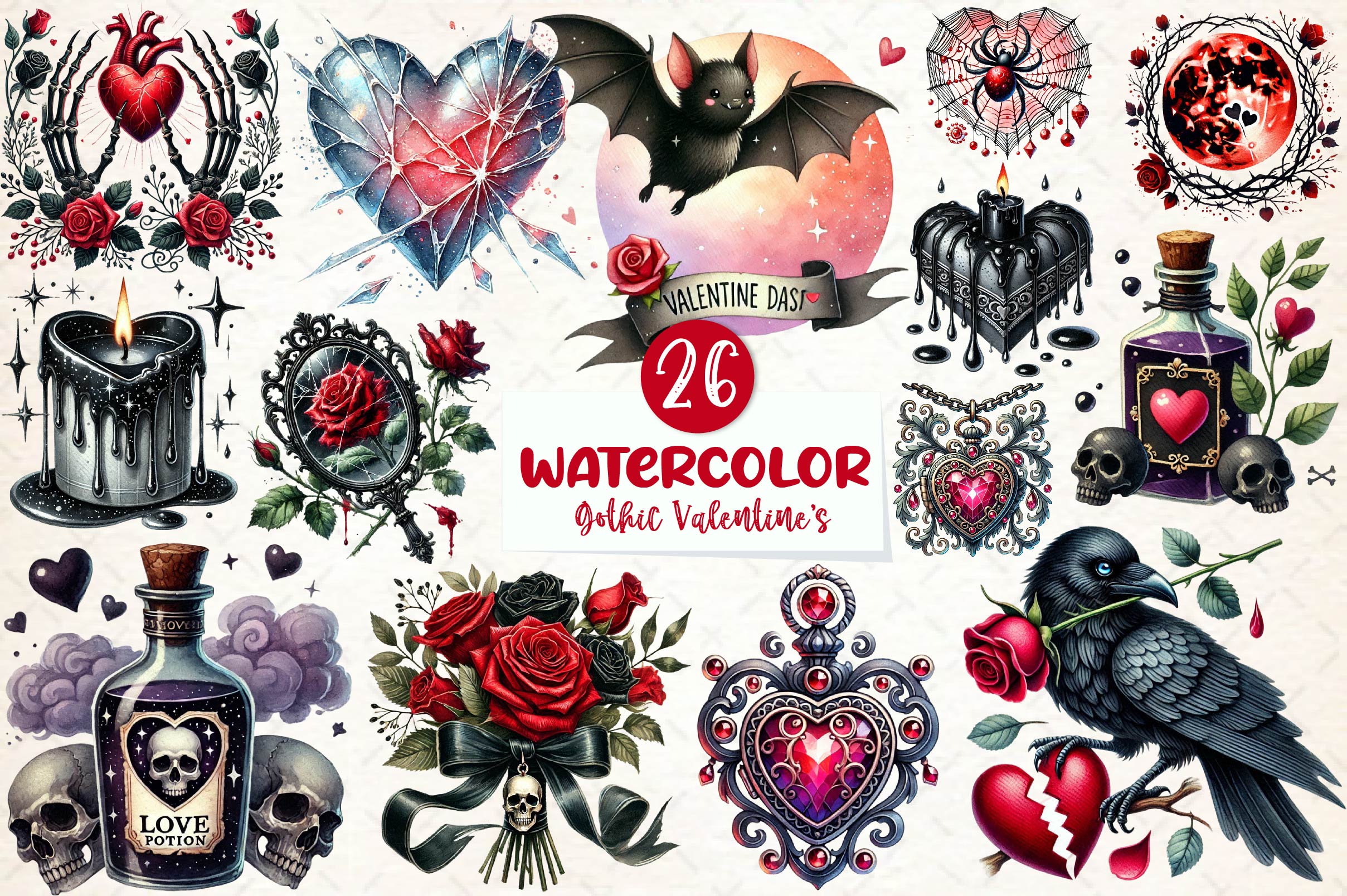 Gothic Valentines Day Cliparts Clipart Bundle